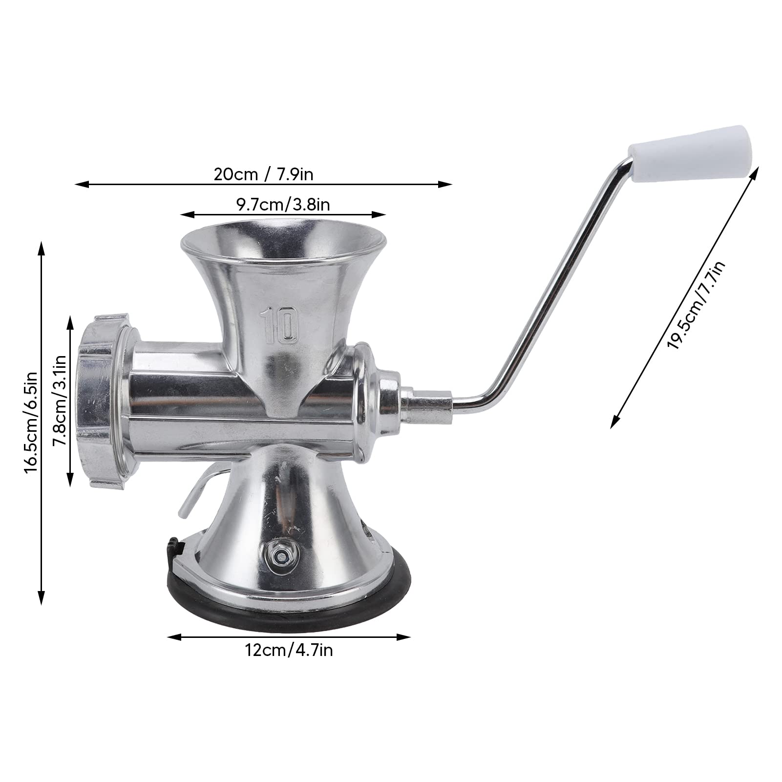 Stainless Steel Manual Meat Grinder - Heavy Duty Aluminum Alloy Sausage Maker with Suction Cup Base | Perfect for Home Kitchen, Camping & Outdoor Cooking | Silver