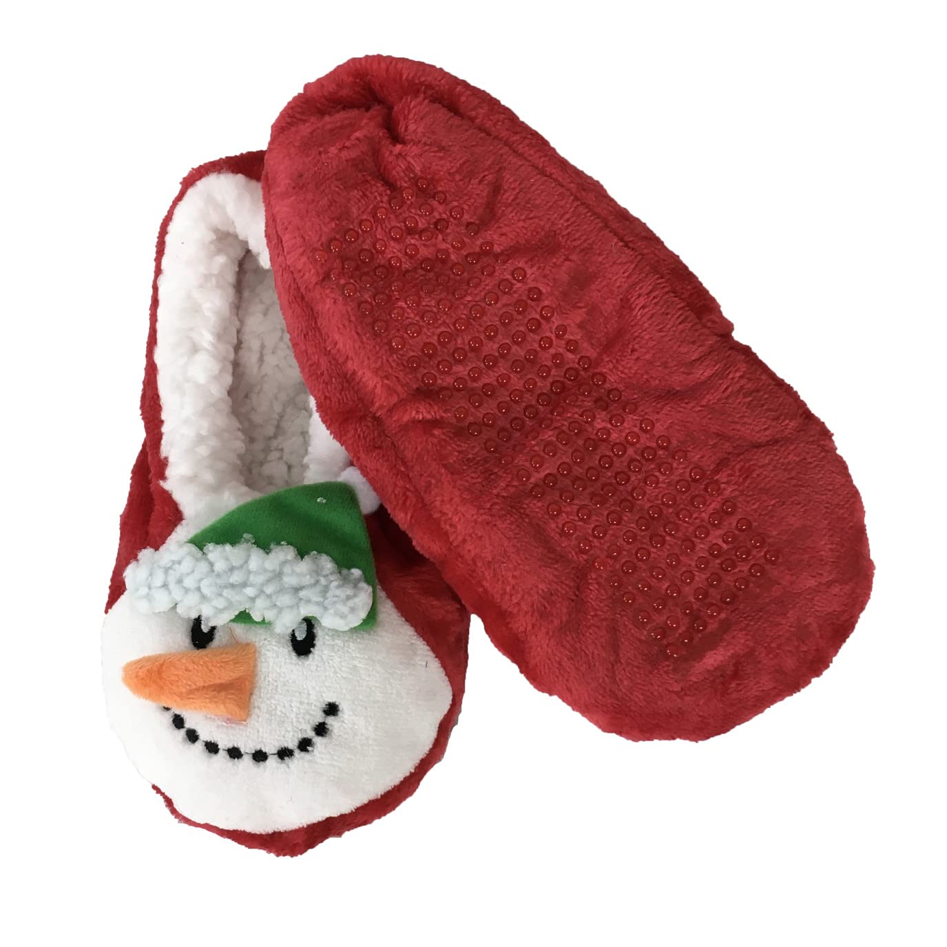 Cozy Women's Red Snowman Fuzzy Slipper Socks - Warm Winter House Shoes for Christmas, Holiday Gift & Indoor Comfort