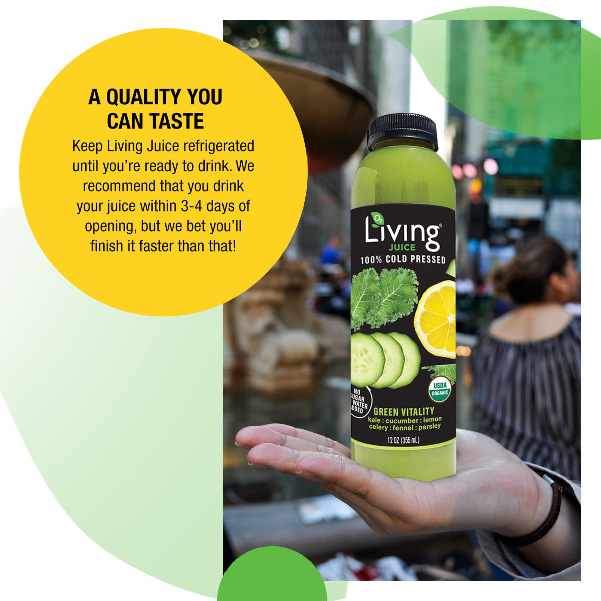 O2 Living Cold Pressed Organic Juice – Low-Calorie Detox Drink with 7 Vegetable Servings, Immunity Booster & Vitamin-Packed Fruity Beverage | Green Vitality 12-Pack (12oz) – Perfect for Post-Workout Recovery, Daily Wellness & Healthy Lifestyle
