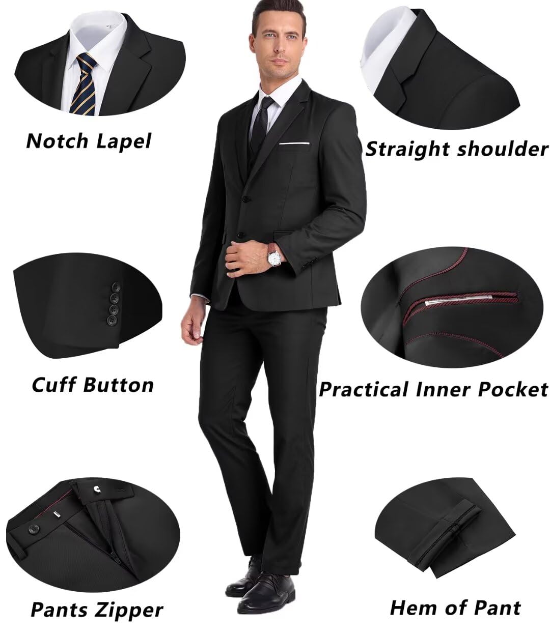 Men's 3-Piece Slim Fit Suit Set - Wedding & Groomsmen Formal Attire with Jacket, Vest, Pants & Tie | Perfect for Weddings, Business Meetings & Special Occasions