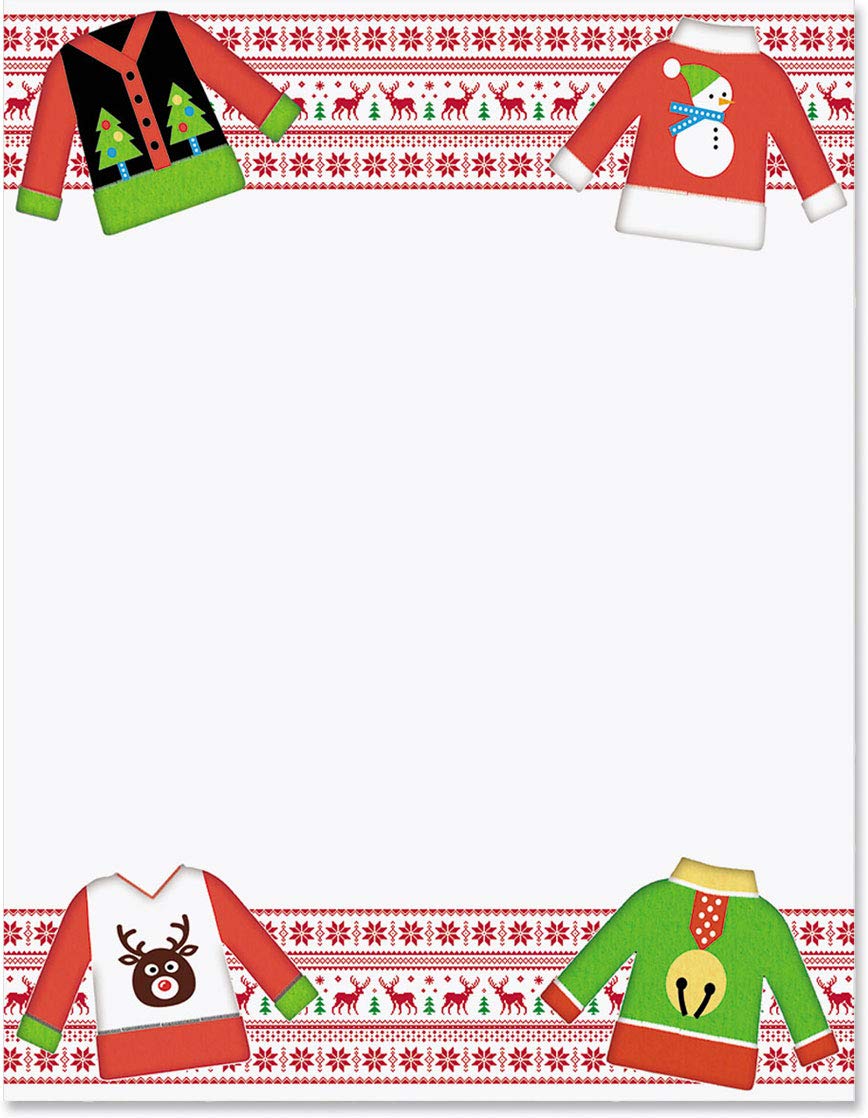 Ugly Christmas Sweater Themed Stationery - 25 Sheets Premium Holiday Border Paper & Letterhead (8.5 x 11) for Winter Cards, Festive Letter Writing & Decorative Printer Paper