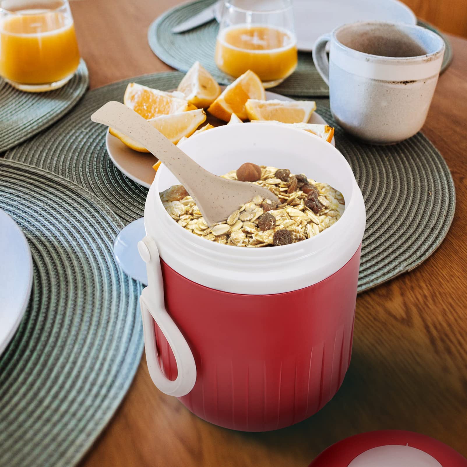 Hemoton 1 Set Insulated Travel Mug with Lid - 16oz Leak-Proof Coffee Tumbler, Hot/Cold Drink Cup for Breakfast Cereal, Soup, Milk - Perfect for Office, School, Camping & Commuting - BPA-Free Plastic Food Container