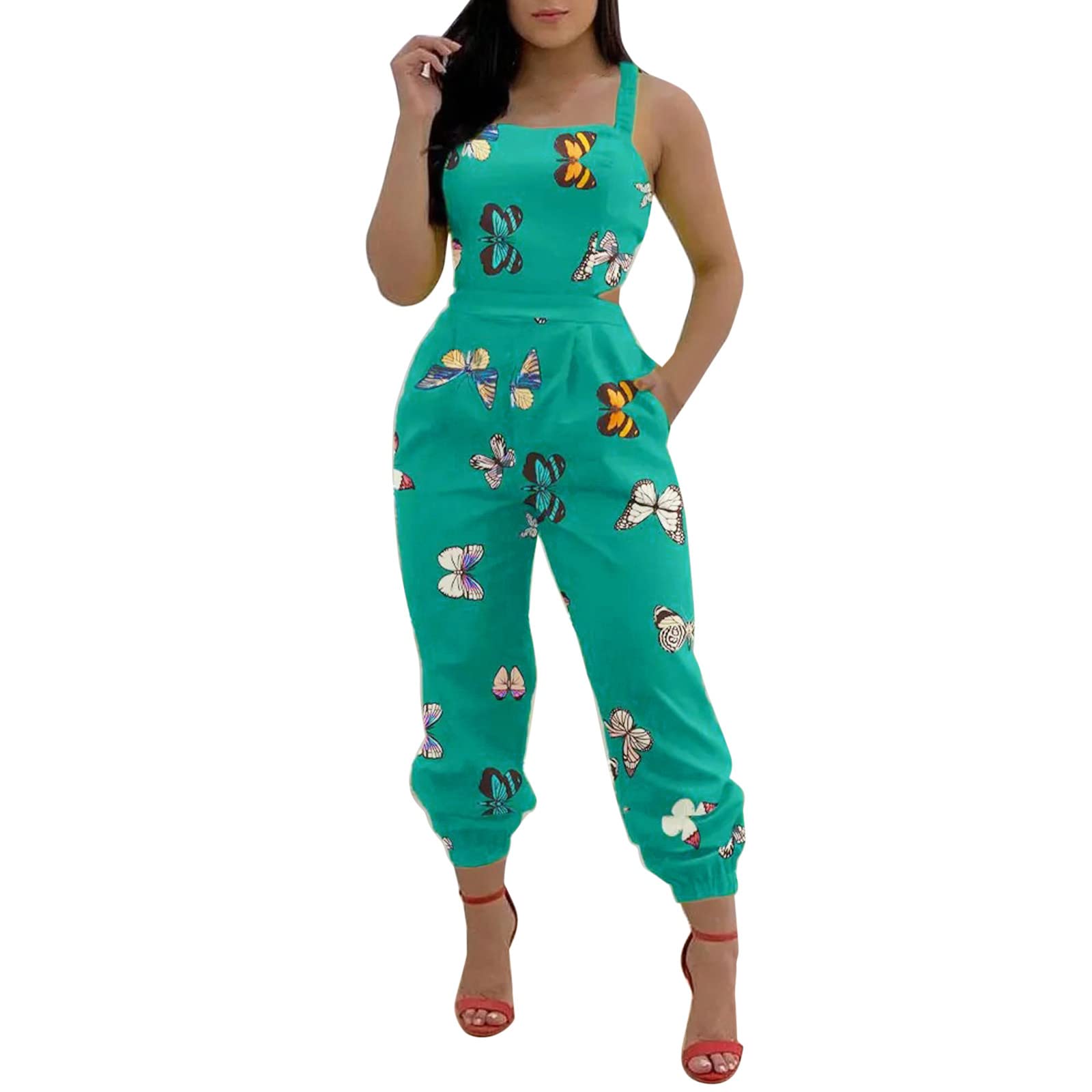 Women's Sexy Slim Fit Wide Leg Romper Jumpsuit - Summer Casual Sleeveless Backless Outfit with Elastic Waist & Tie Detail | Perfect for Beach Vacations, Pool Parties & Date Nights