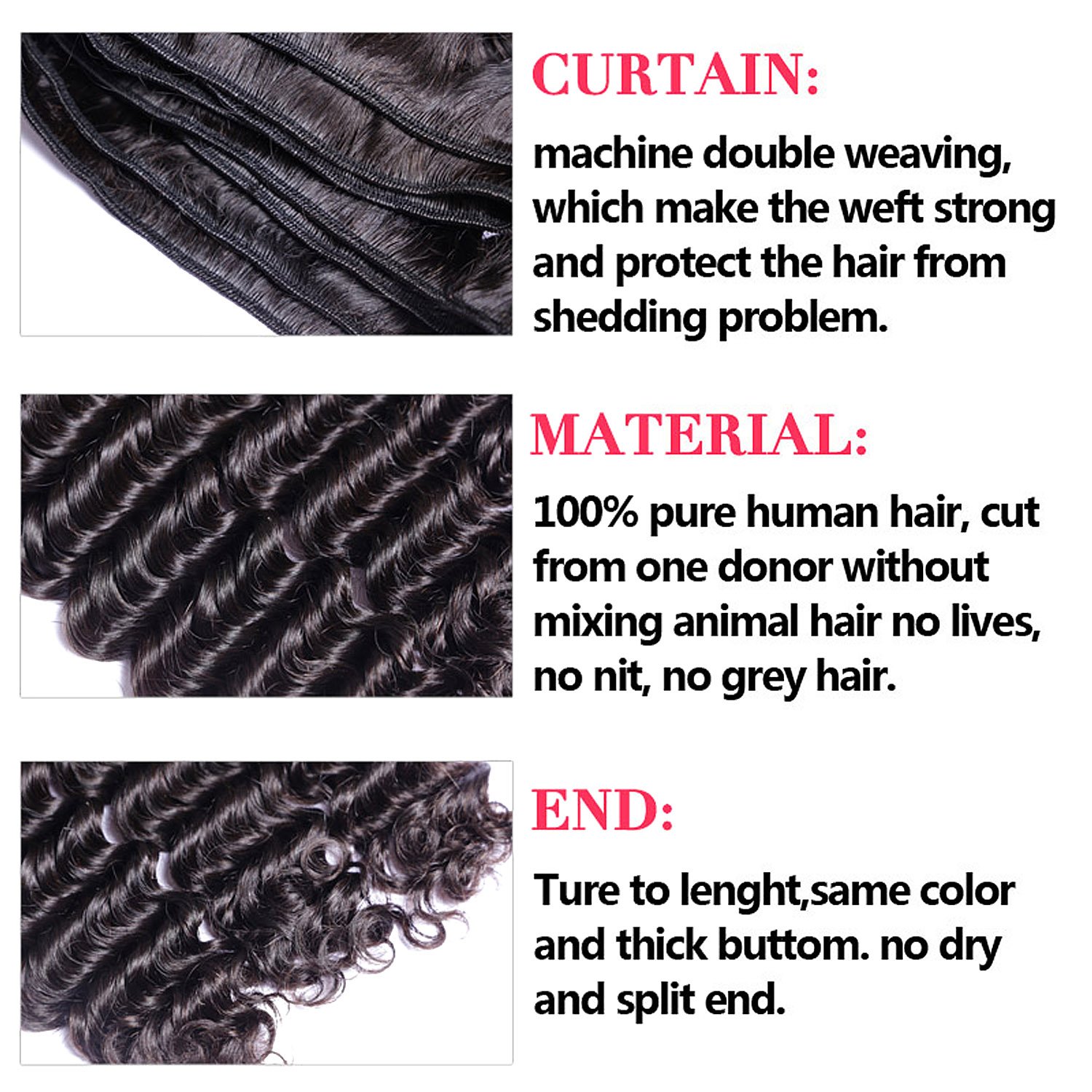 Unice Hair 3 Bundles Brazilian Virgin Human Hair Weaves - 100% Unprocessed Deep Wave Hair Extensions (20 22 24 Inch) Natural Color, Can Be Dyed & Bleached - Perfect for Daily Styling, Special Occasions & Salon Use