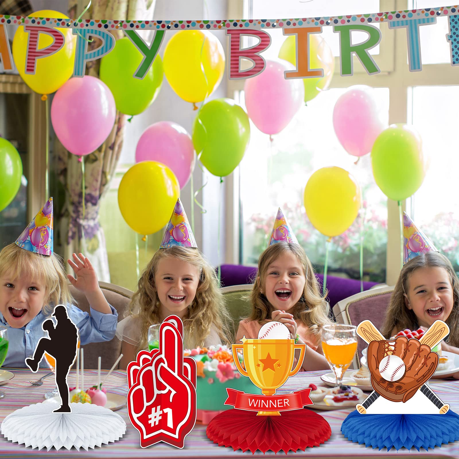 12 Pcs Baseball Party Decorations - Sports Theme Honeycomb Centerpieces for Kids Birthday, Baby Shower & Baseball Themed Events - Perfect for Table Decor, Party Supplies & Baseball Fan Gifts