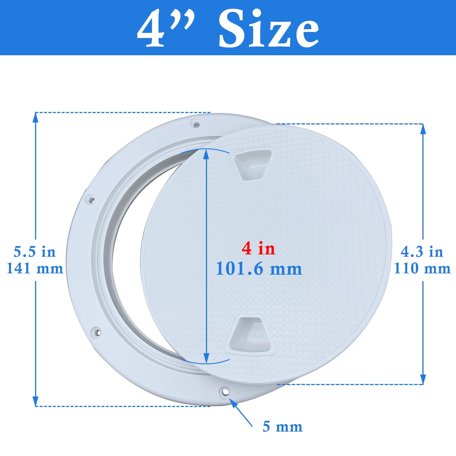 4 Inch Round Marine Boat Inspection Deck Plate Hatch - Waterproof with Detachable Cover & Pre-Drilled Holes for Kayak, Yacht & Outdoor Installations | Perfect for Deck Access, Storage & Maintenance on Boats and Watercraft