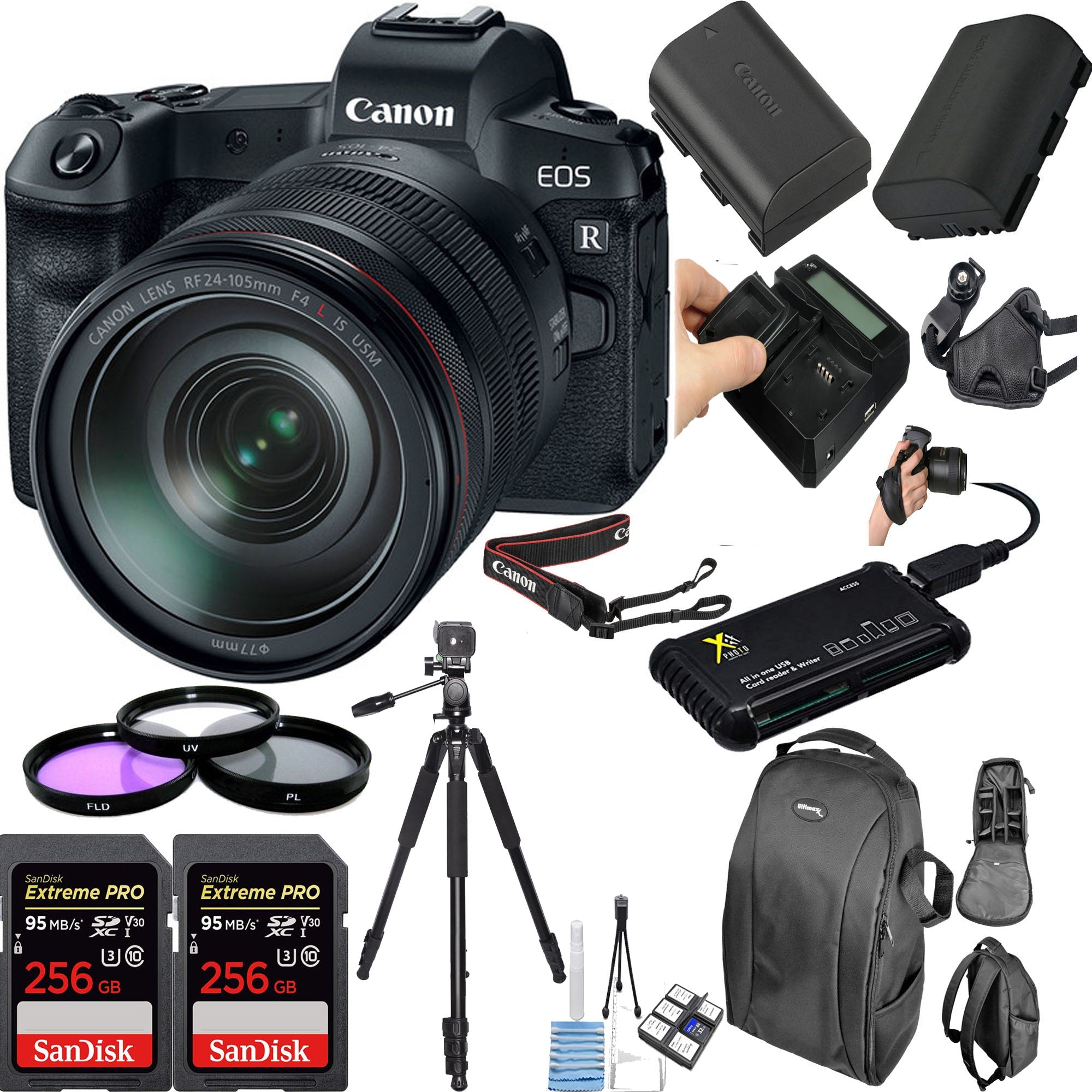Canon EOS R Full Frame Mirrorless Camera with RF 24-105mm f/4-7.1 IS STM Lens Kit | Includes 2x SanDisk 256GB SDXC Memory Cards | Professional Photography & Videography for Travel, Portraits & Vlogging