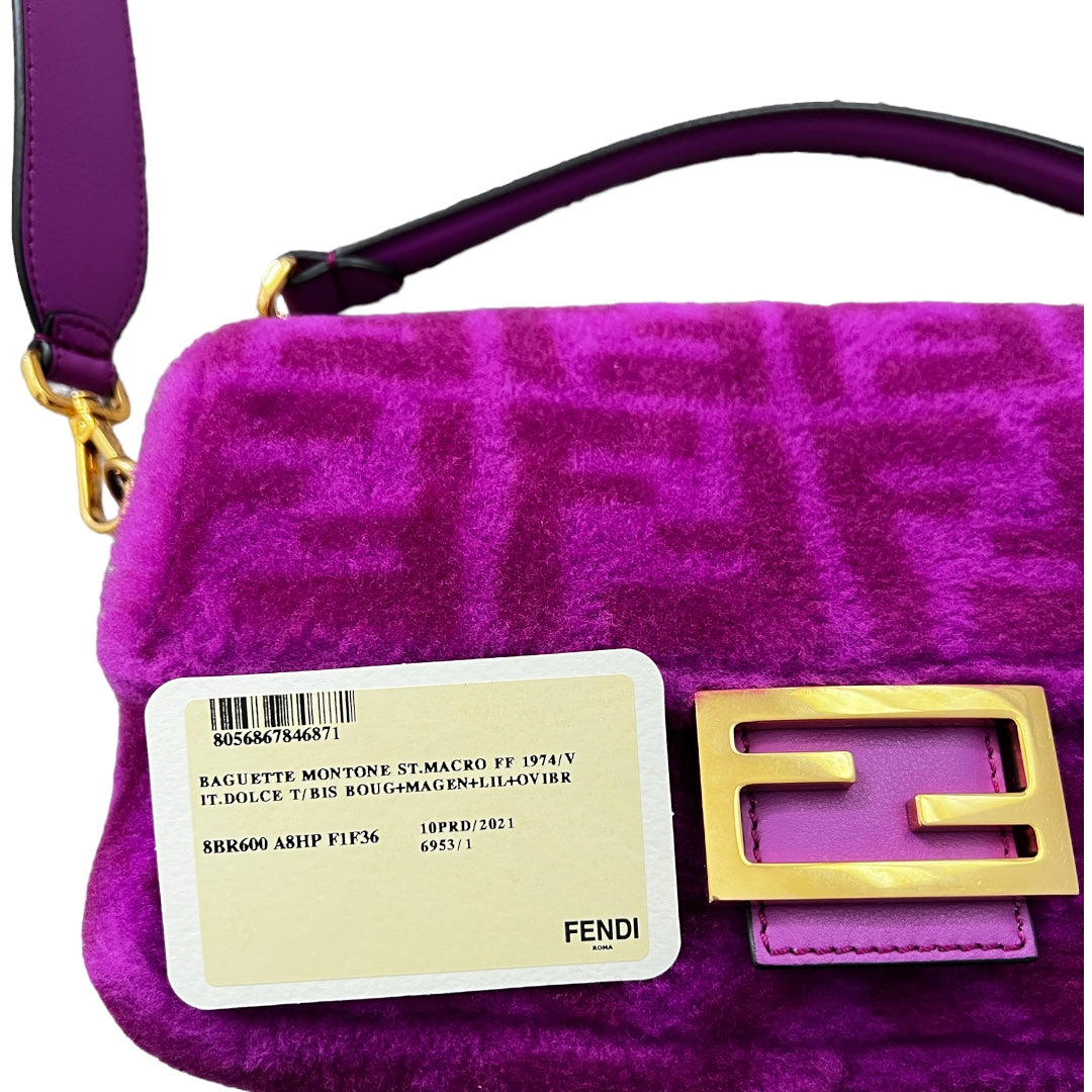 Fendi Pink Shearling Zucca Baguette Bag 2021 - Luxury Designer Shoulder Bag for Women, Perfect for Parties, Dates & Everyday Use