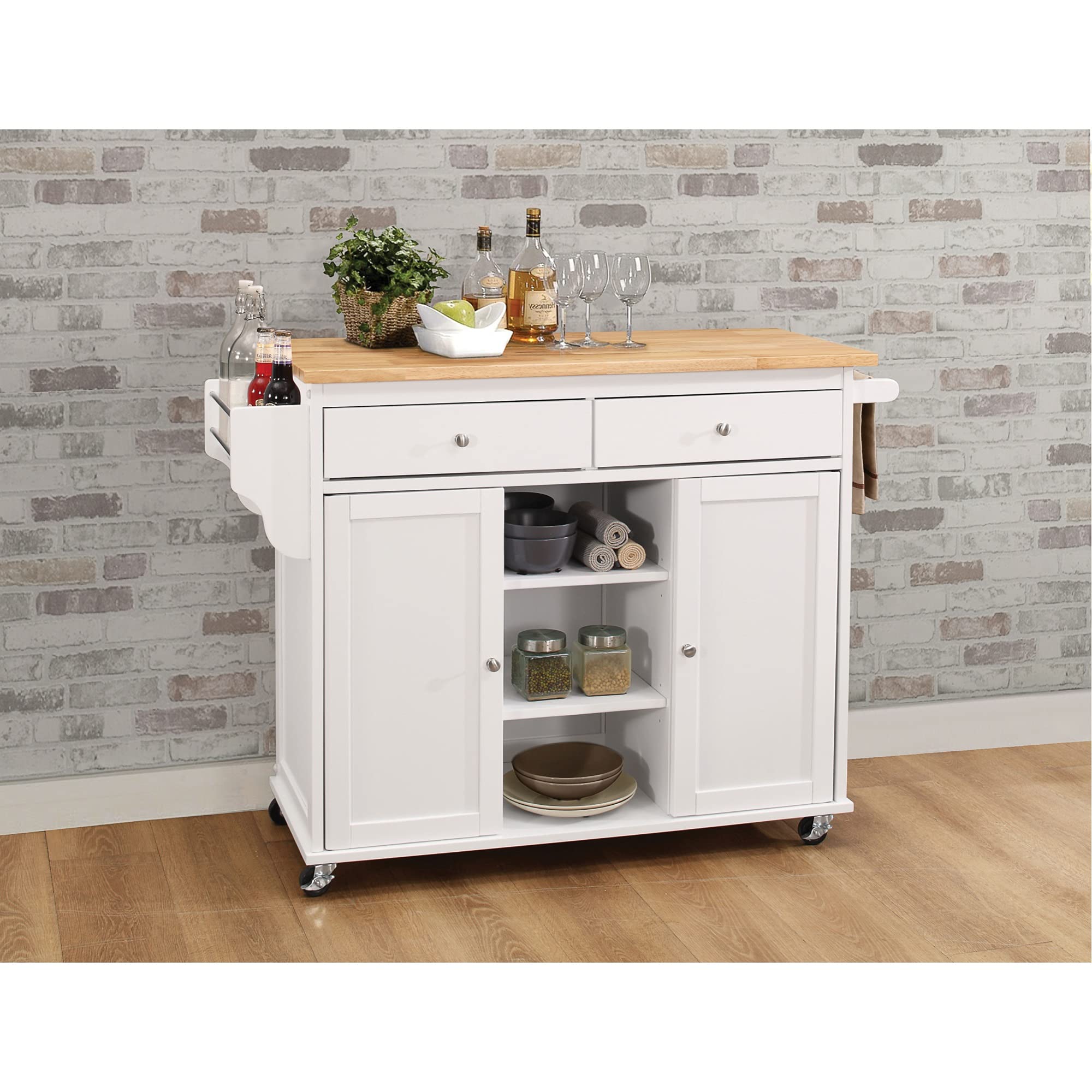 Ergode Kitchen Cart with Wheels - Natural Wood & White Finish - Mobile Kitchen Island for Small Spaces, Cooking Prep & Extra Storage - Perfect for Apartments, Dorms & Compact Kitchens