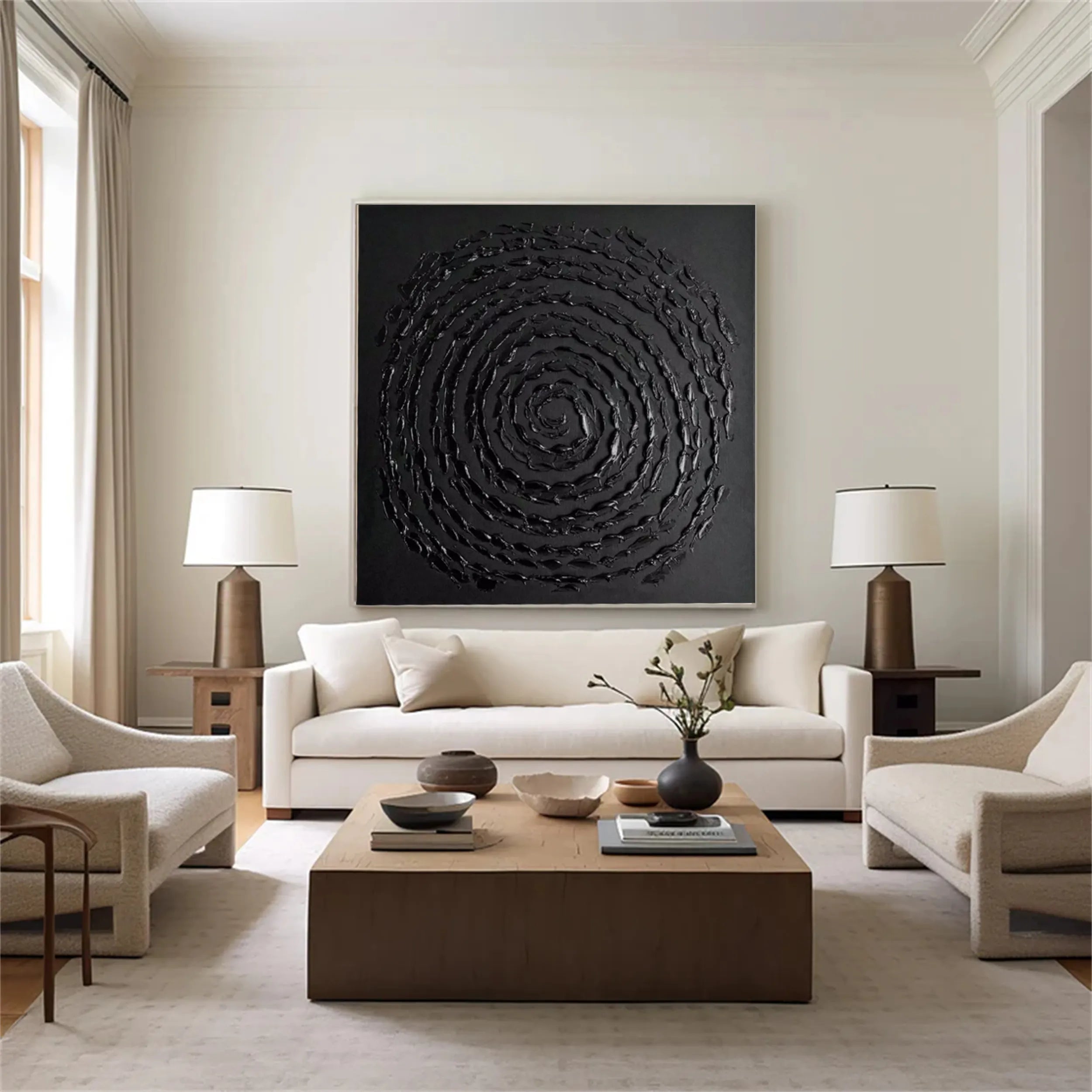 Black Minimalist Textured Painting Canvas #MZ113 - Modern Abstract Wall Art for Living Room, Bedroom & Office Decor