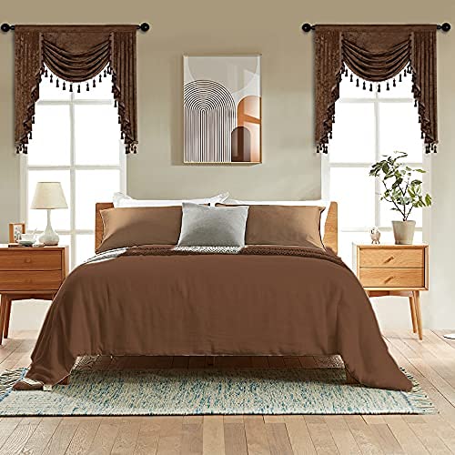 ELKCA Thick Chenille Window Curtains Valance - Chocolate Waterfall Valance for Living Room & Bedroom - Rod Pocket Design - 1 Panel (39 Inches Wide) - Perfect for Small Windows, Home Decor & Room Treatment