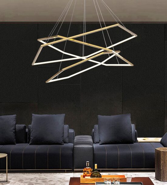 Laguuse Modern Polygonal Large Rings Pendant Lamp - Stylish Geometric Ceiling Light Fixture for Living Room, Bedroom & Dining Room Decor