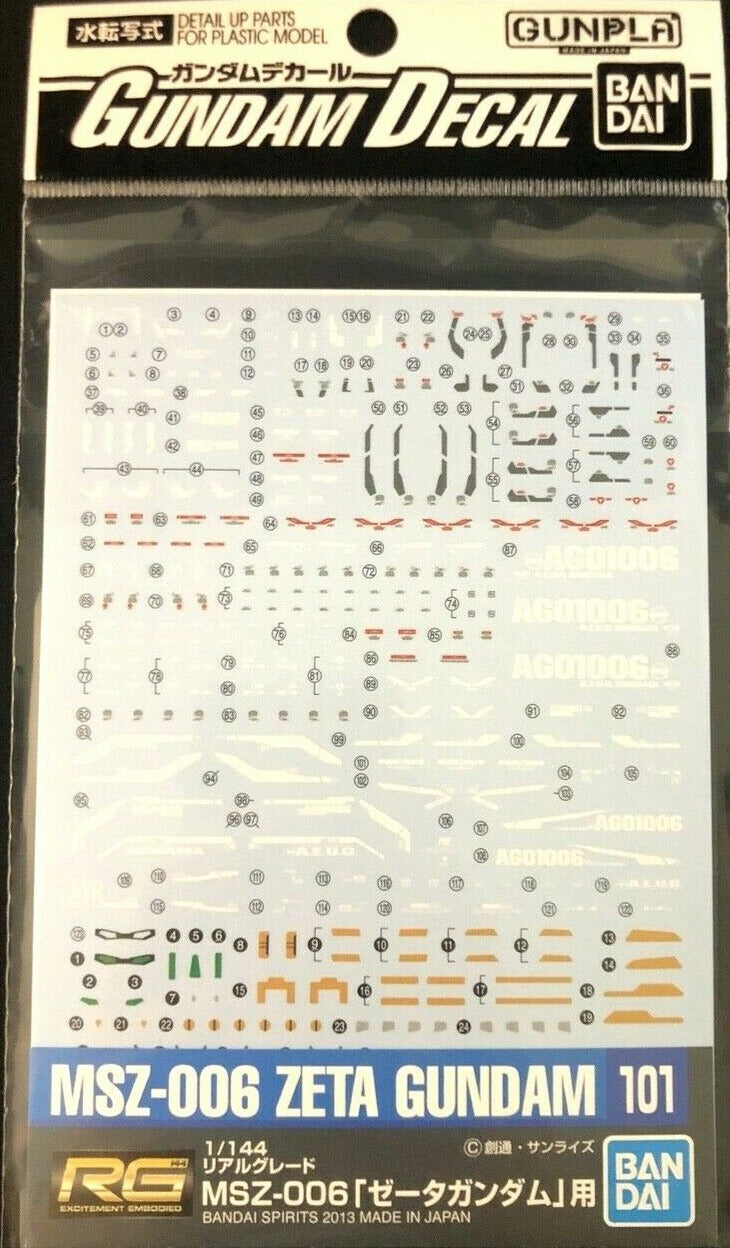 Bandai Gundam Water Slide Decals #101 for 1/144 RG Real Grade MSZ-006 Zeta Gundam Model Kit - Perfect for Customizing & Enhancing Your Gundam Collection