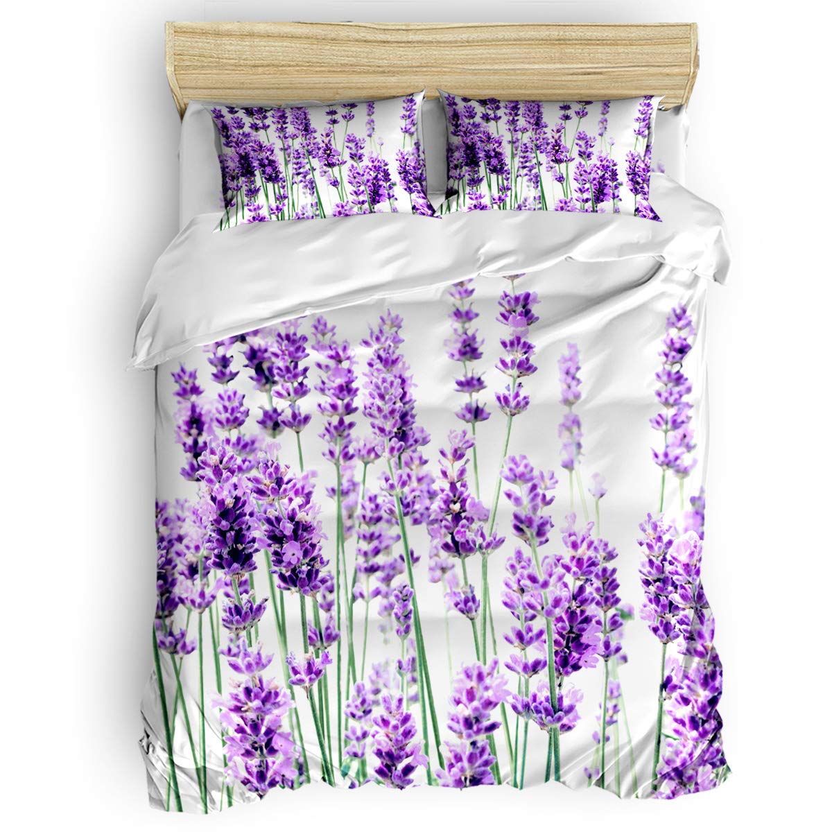 **Full Size Purple Lavender Flowers Duvet Cover Set - 4 Piece Ultra Soft Bedding with Zipper Closure & Corner Ties - Durable Comforter Cover for Cozy Bedroom Decor**    *(Perfect for Master Bedrooms, Guest Rooms, or Dorm Decor - Adds Elegance & Comfort to Your Sleep Space!)*