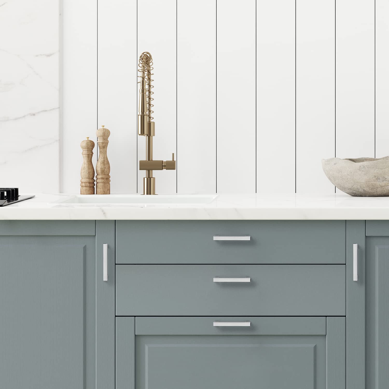 Ravinte 1 Pack 3.5 Inch Brushed Nickel Cabinet Pulls - Stainless Steel Square Kitchen Cabinet Handles with Screwdriver Included - Perfect for Modern Kitchen, Bathroom & Office Cabinets