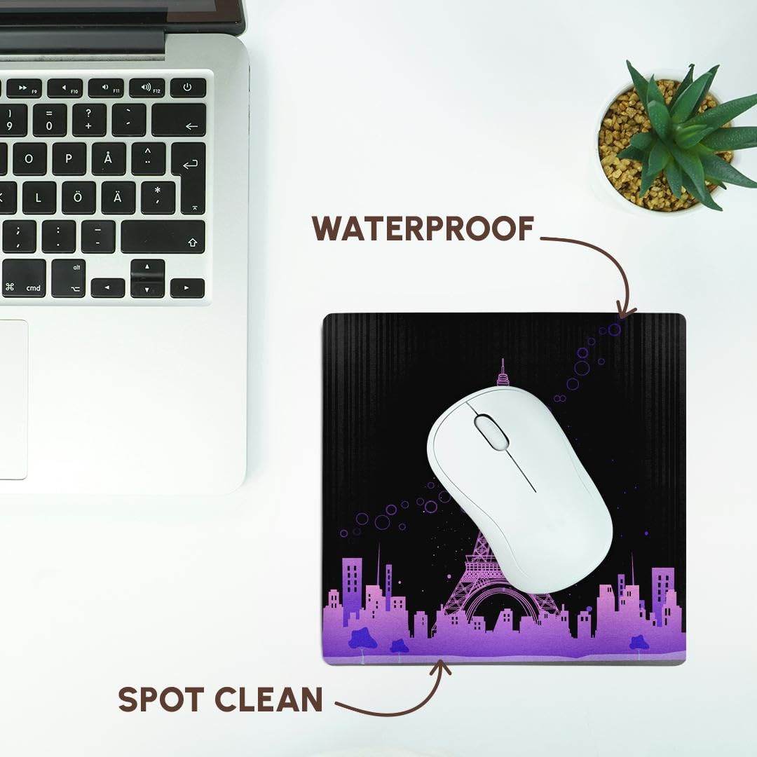 3D Rose 8x8 Inch Mouse Pad - Pink Eiffel Tower with City Skyline & Bubbles Design | Non-Slip Rubber Base | Perfect for Office, Gaming & Home Computer Use