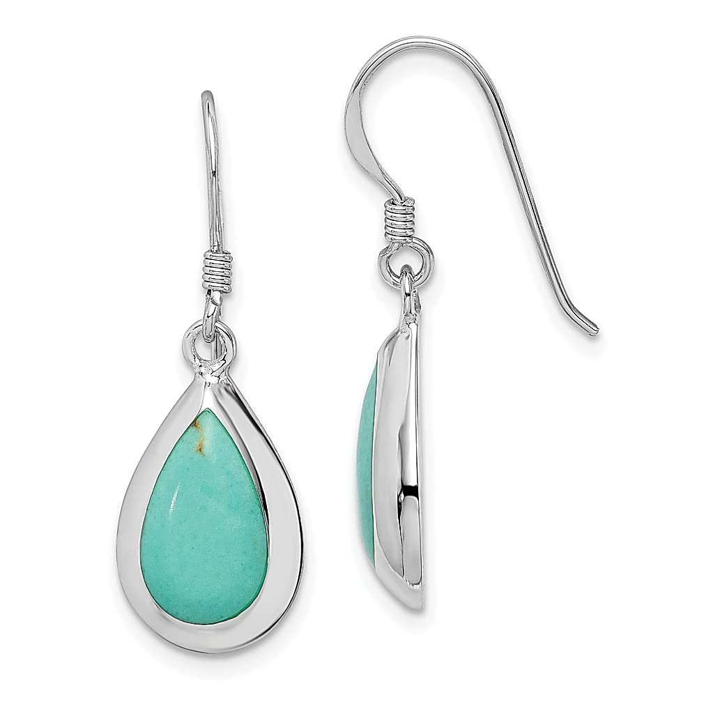 925 Sterling Silver Simulated Turquoise Teardrop Dangle Earrings with Pearl Accents - Natural Stone Shell Jewelry for Women - Perfect Gift for Her - Elegant for Parties, Weddings & Everyday Wear