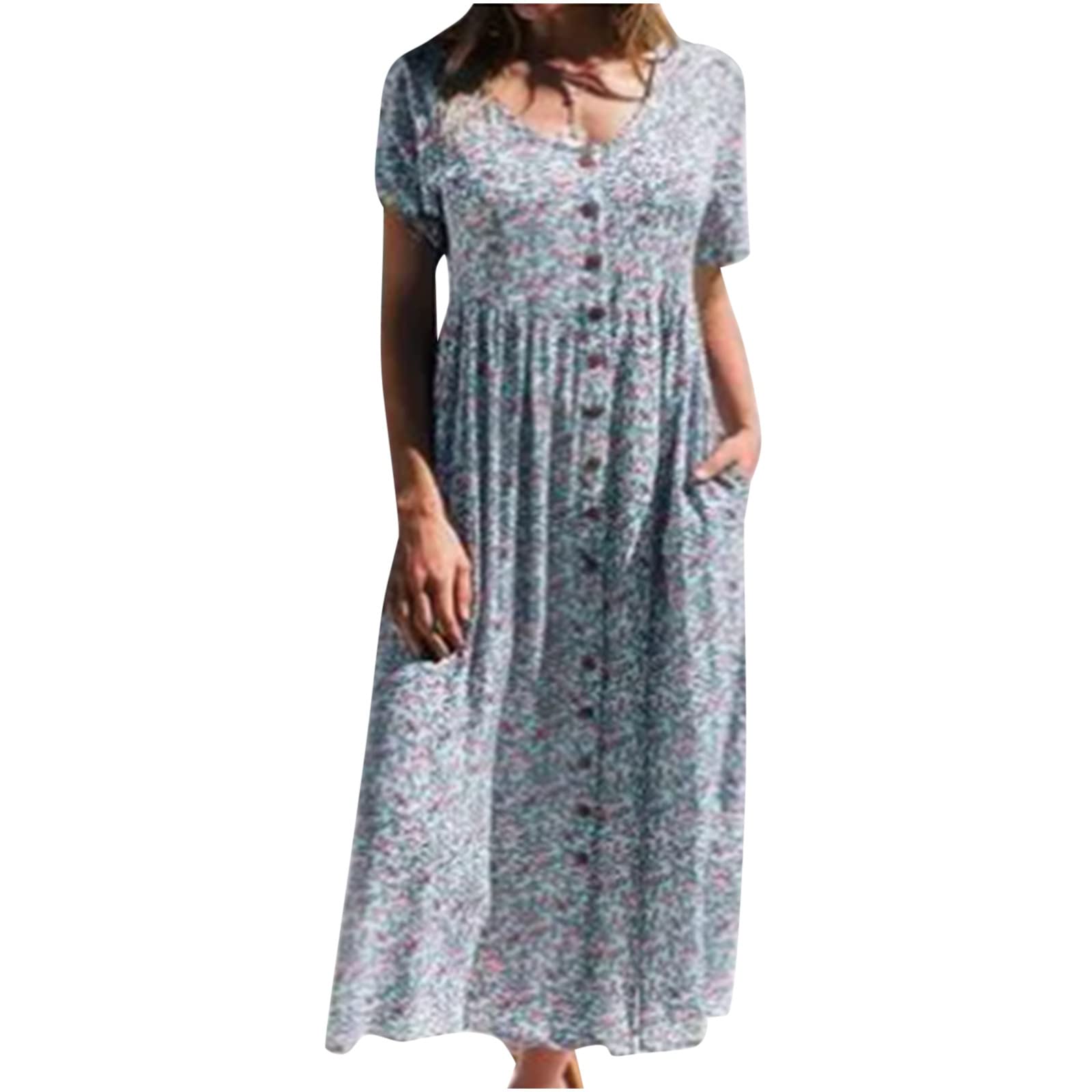 Women's Summer Casual Boho Floral Print Short Sleeve Midi Dress - Perfect for Beach Vacations, Outdoor Parties & Everyday Wear