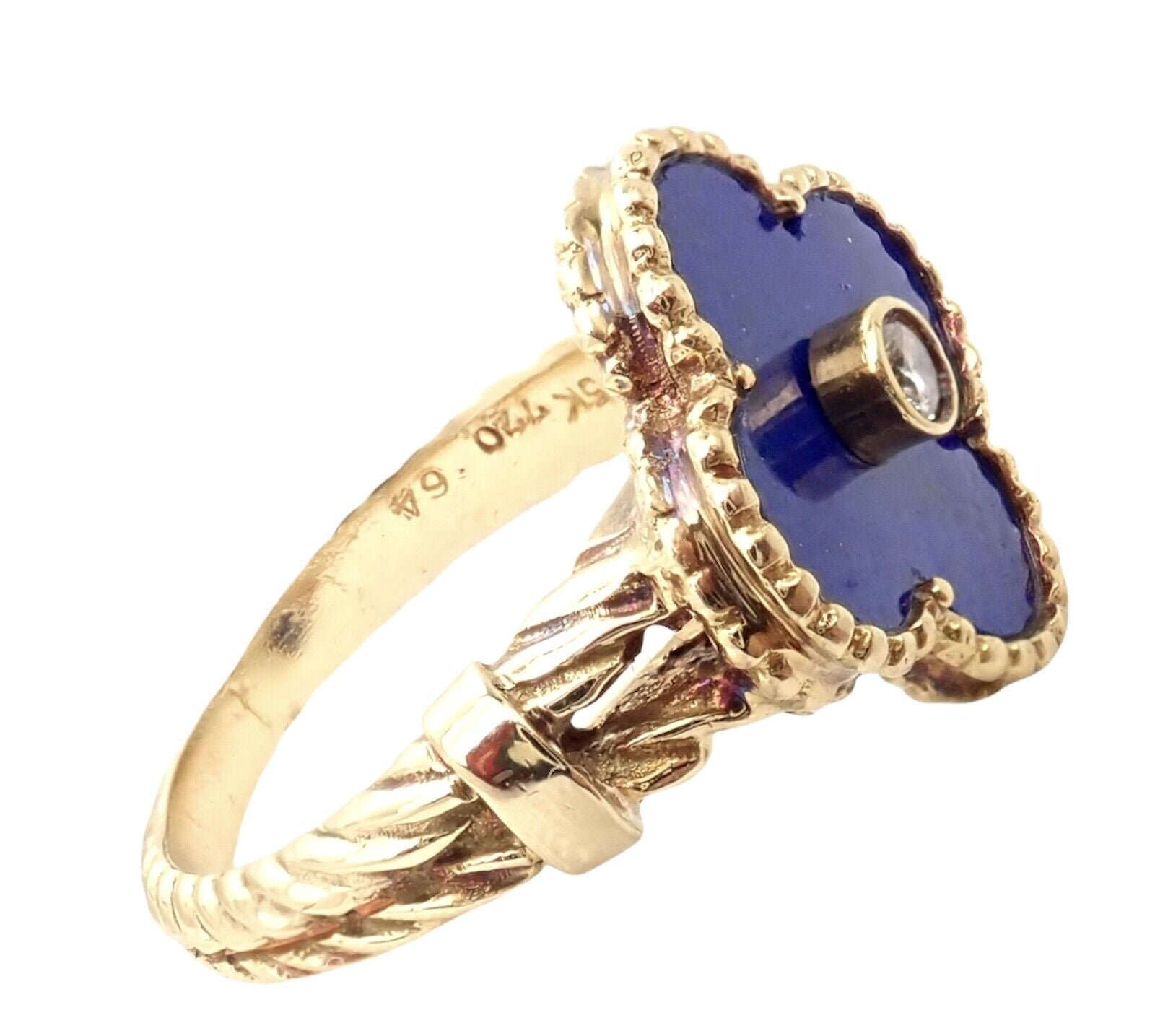 Van Cleef & Arpels Alhambra 18k Yellow Gold Lapis Lazuli Diamond Ring - Size 5.75 | Luxury Jewelry for Women, Elegant Gift for Anniversary, Birthday & Special Occasions