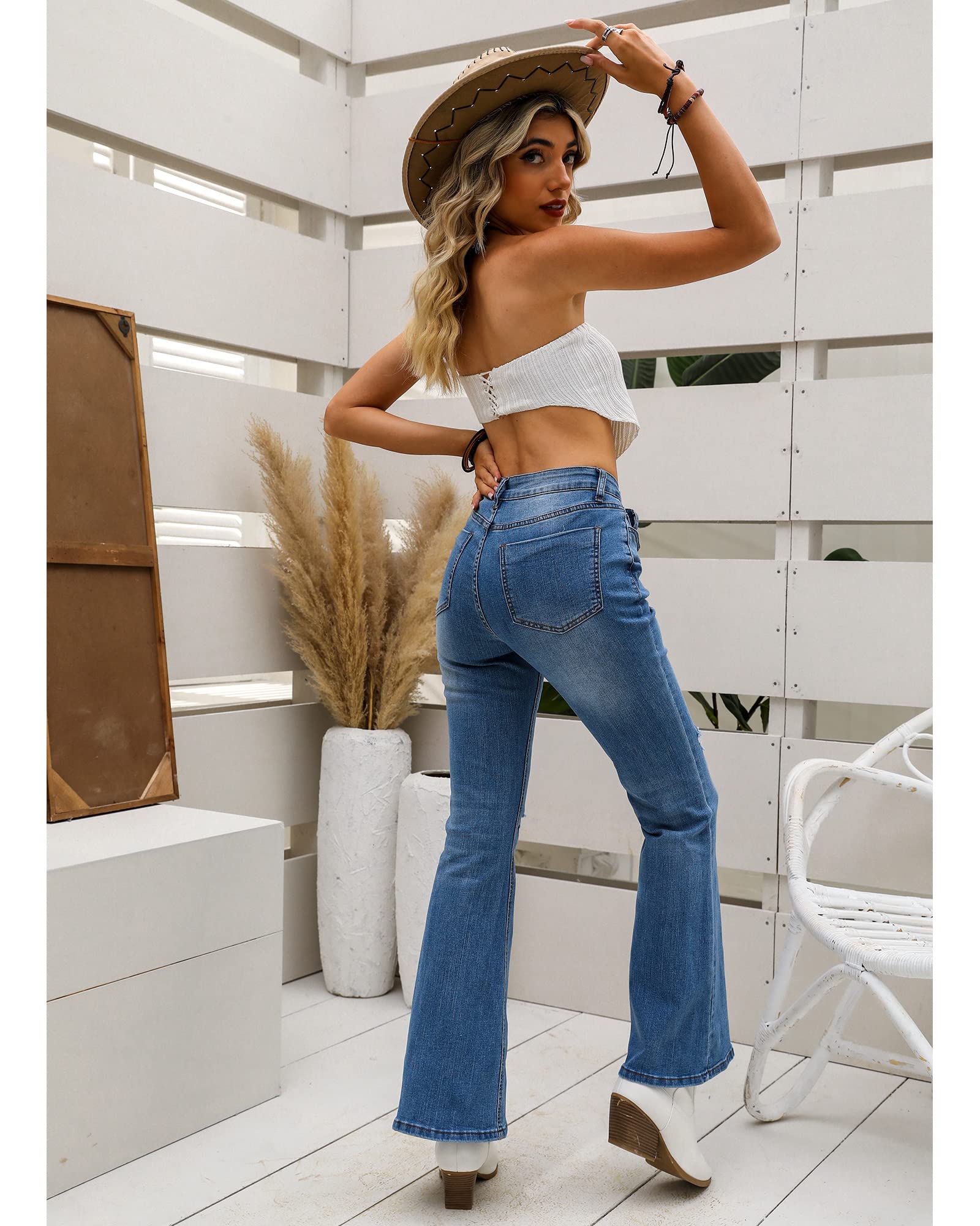 Luvamia Women's Ripped Flare Bell Bottom Jeans - Retro Wide Leg Denim Pants for Casual Outfits & 70s Vintage Style | Perfect for Parties, Dates, and Everyday Wear