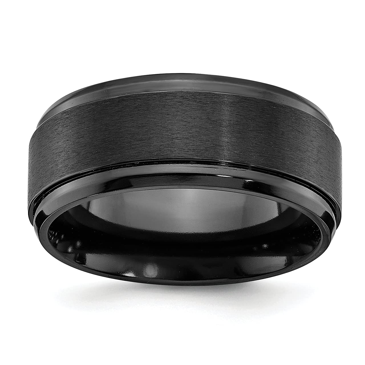 Lex & Lu Black Zirconium Wedding Band Ring - 9mm Polished with Brushed Center Beveled Edge - Durable & Stylish Men's or Women's Ring for Engagement, Anniversary & Everyday Wear