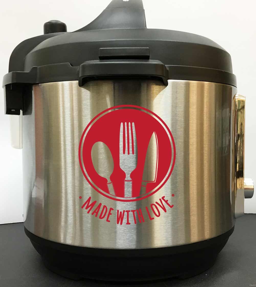 Made With Love Utensils - Red Vinyl Decal Sticker for Instant Pot & Pressure Cookers | Perfect for Kitchen Decor, DIY Crafts & Appliance Personalization