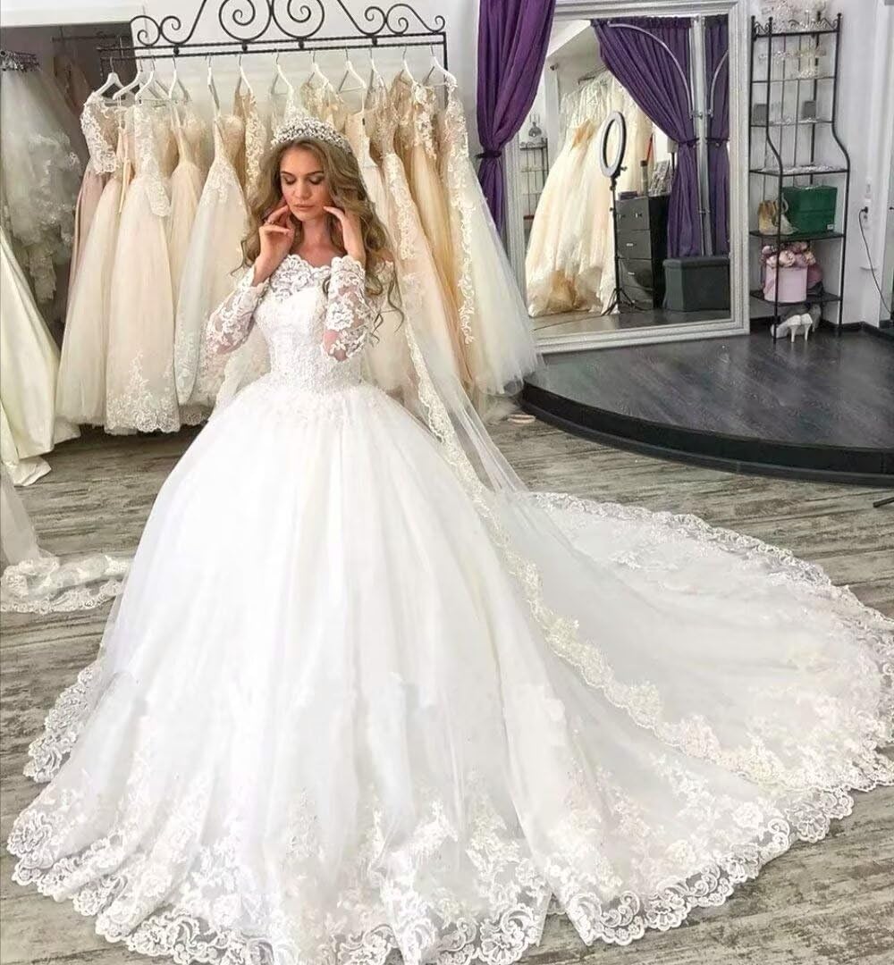 2025 Off Shoulder Long Sleeve A-Line Wedding Dress with Floral Appliques | Elegant Bridal Gown for Church, Beach & Garden Weddings | Women's Formal Evening Gown