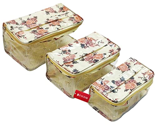 FAVISM Designer Multi-Purpose Cosmetic Pouch Set of 3 - Waterproof Makeup Bag, Travel Toiletry Organizer for Women, Perfect for Gym, Vacation & Daily Essentials Storage