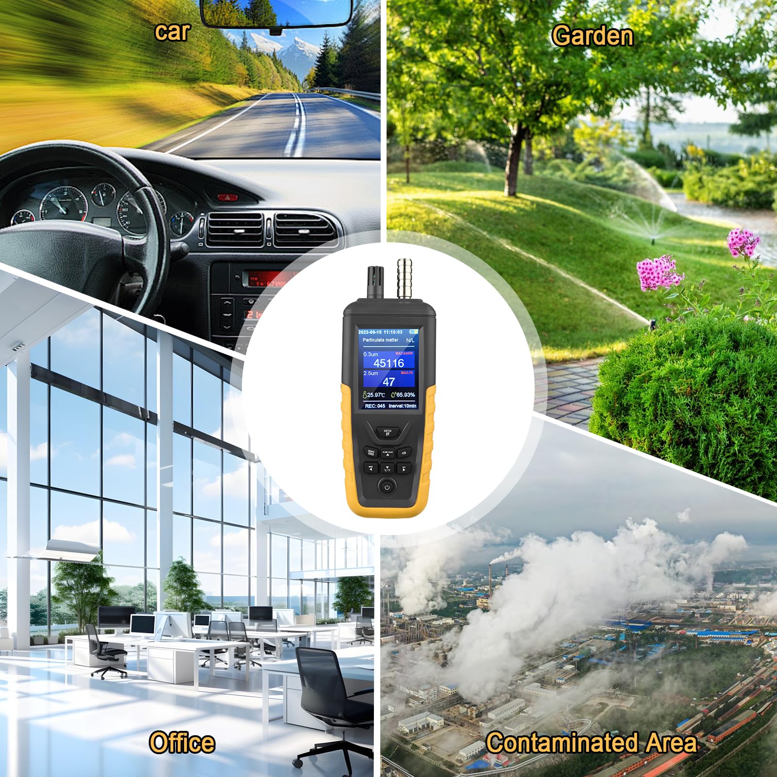 High Sensitivity Air Quality Monitor with PM0.3/2.5/10 Detection - 3-Channel Dust Particle Counter, Temperature & Humidity Sensor, USB Rechargeable for Home, Office & Travel Use