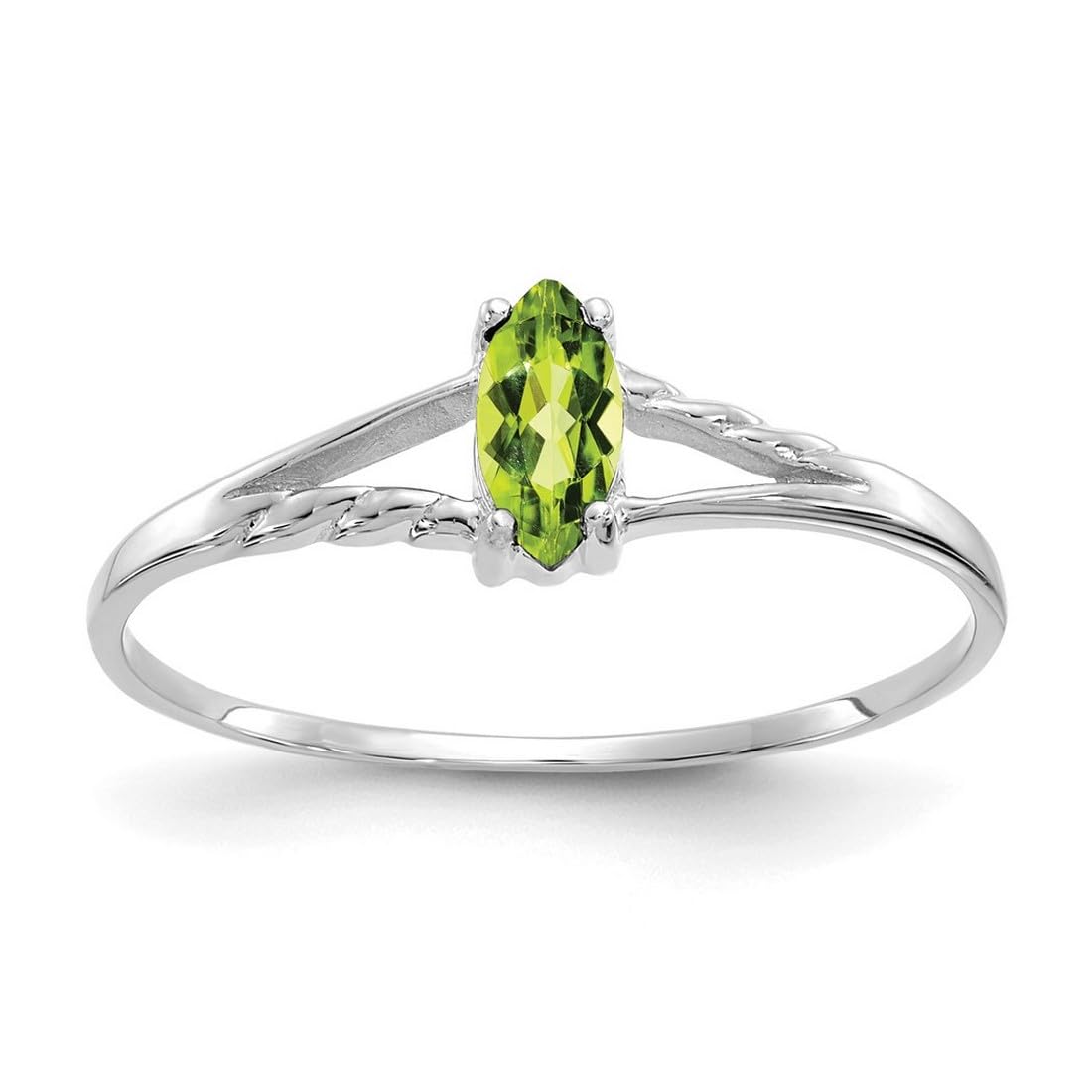 10K White Gold Marquise Prong Set Peridot Ring for Women - Size 6 | Elegant Green Gemstone Jewelry for Engagement, Anniversary & Special Occasions