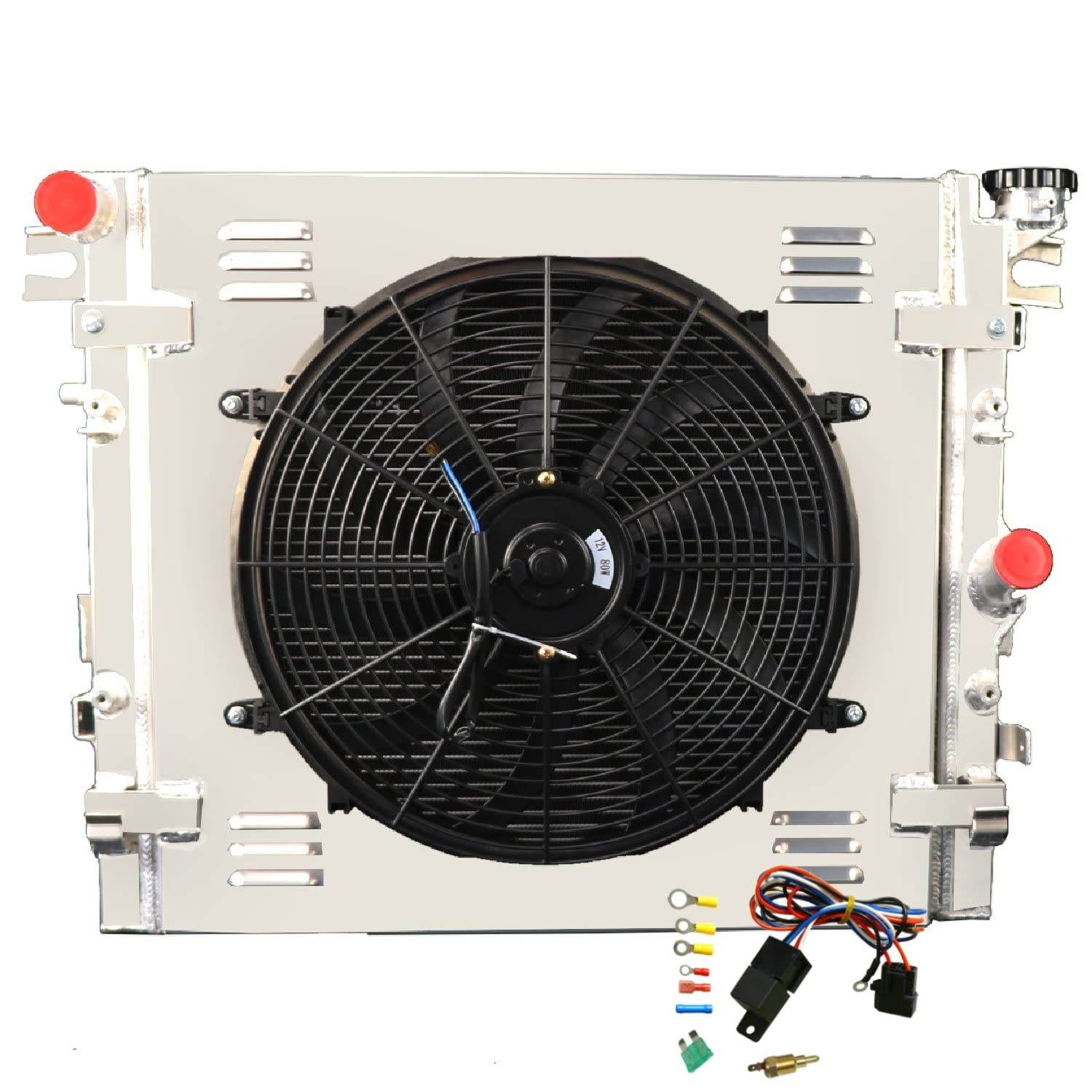 ReadyCool 3 Row Aluminum Radiator Shroud Fan for 2007-2018 Jeep Wrangler JK 3.6L 3.8L V6 MT CU2957 with Relay Kit - High Performance Cooling for Off-Road & Daily Driving