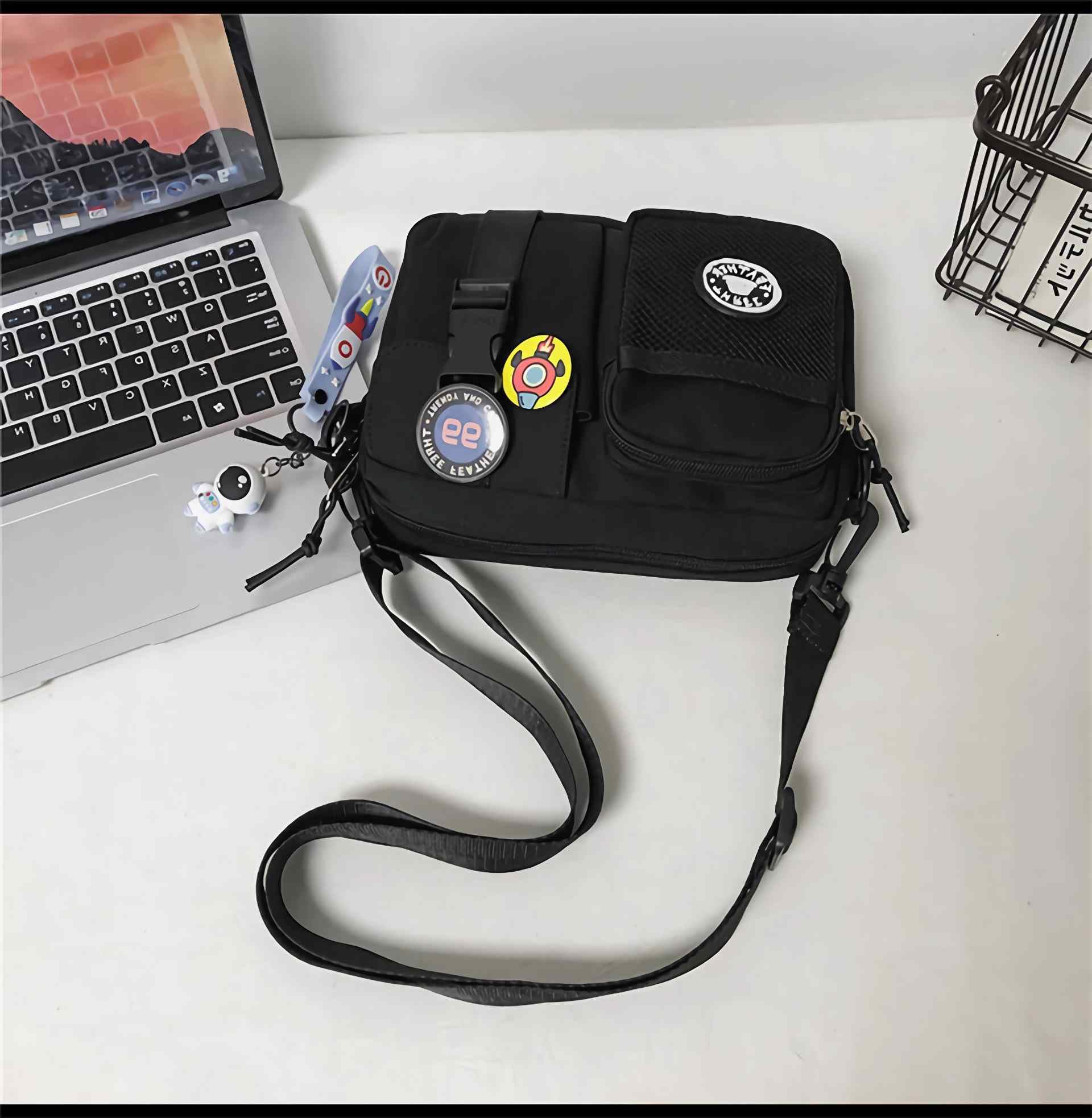 Lefe Liee Men's Black Crossbody Bag - Small Messenger Sling Shoulder Bag for Men | Durable & Stylish | Perfect for Travel, Work & Daily Use | Great Gift for Him