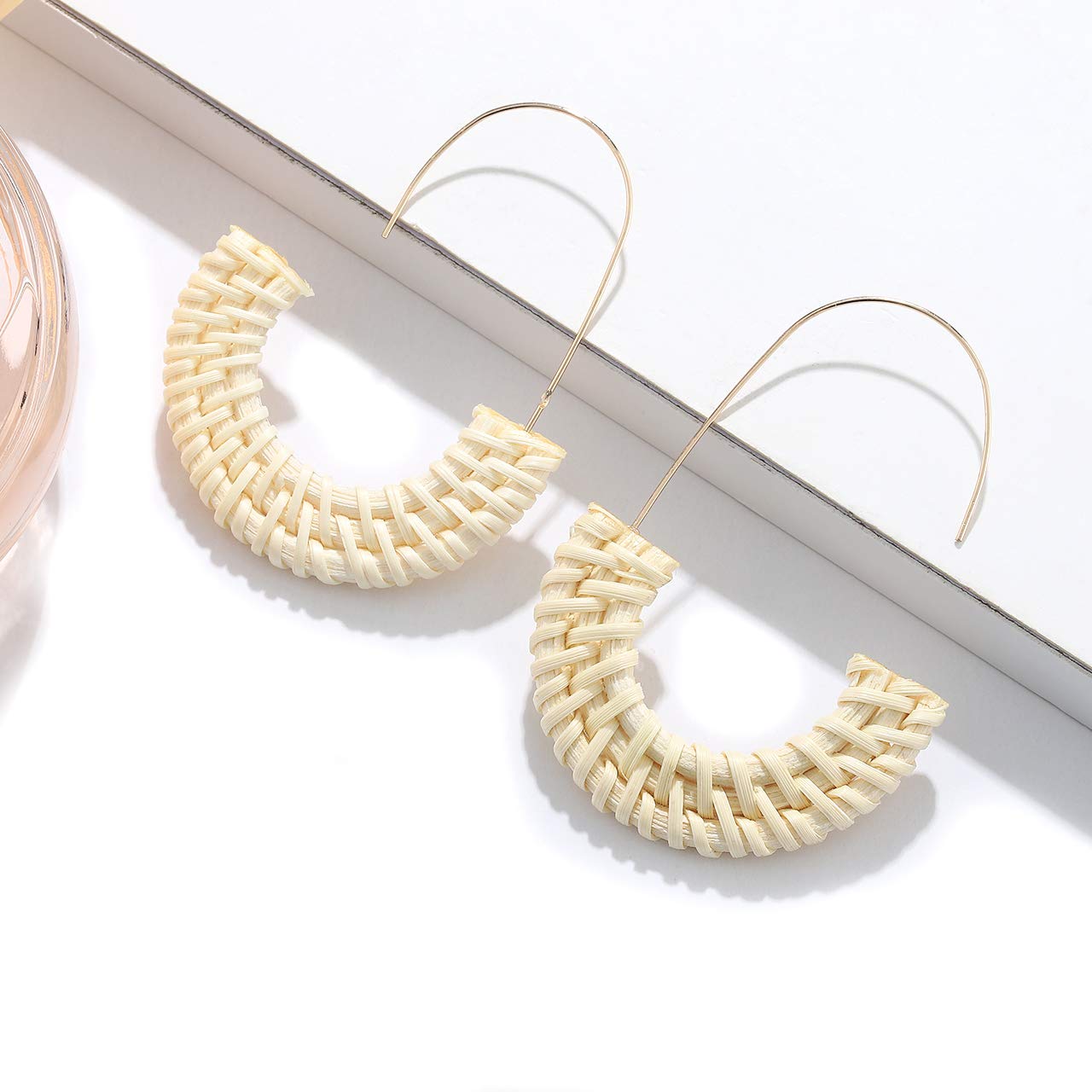 Handmade Rattan Hoop Earrings for Women - Lightweight Straw Wicker Braid Dangle Drop Earrings - Boho Fashion Jewelry for Beach, Summer, and Casual Wear