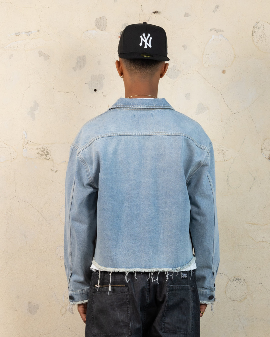 404 Riptide Cropped Denim Jacket - Distressed Blue Wash | Vintage Style Women's Outerwear for Casual Wear & Street Fashion