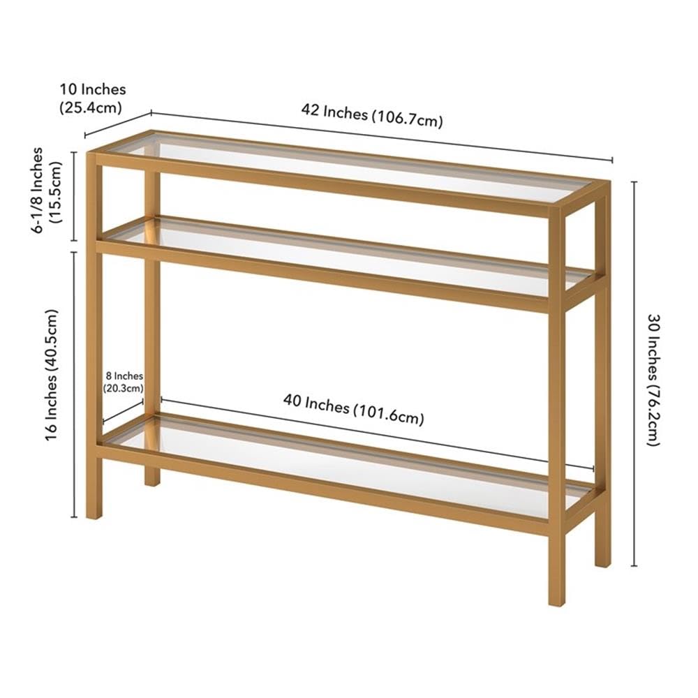 Pemberly Row 42-Inch Traditional Gold Metal Console Table with 3 Glass Shelves - Elegant Entryway, Living Room, or Hallway Decor