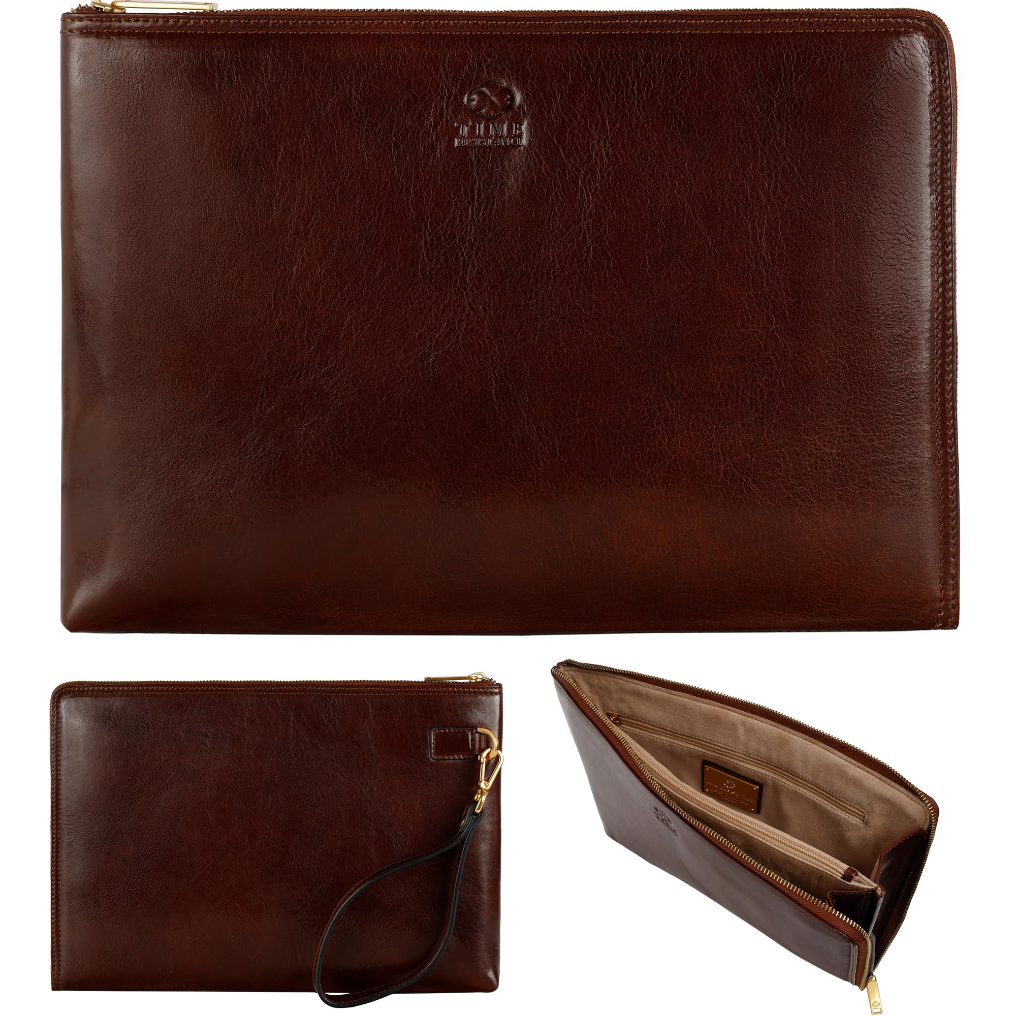 Italian Leather Clutch for Men - Organizer Wrist Bag for Business & Travel