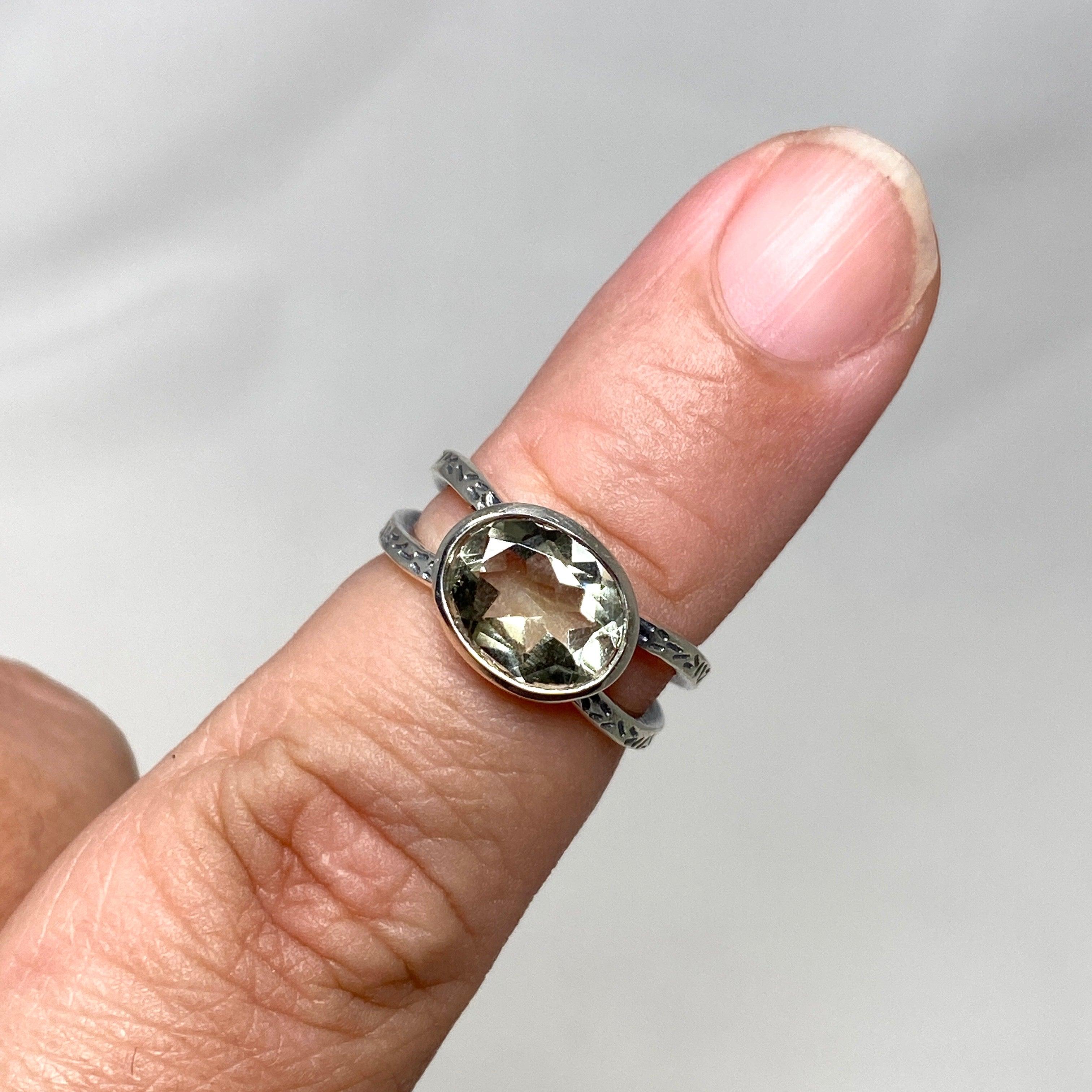 Prasiolite Faceted Oval Split Band Ring - Elegant Green Gemstone Jewelry for Women, Perfect for Weddings, Parties & Special Occasions