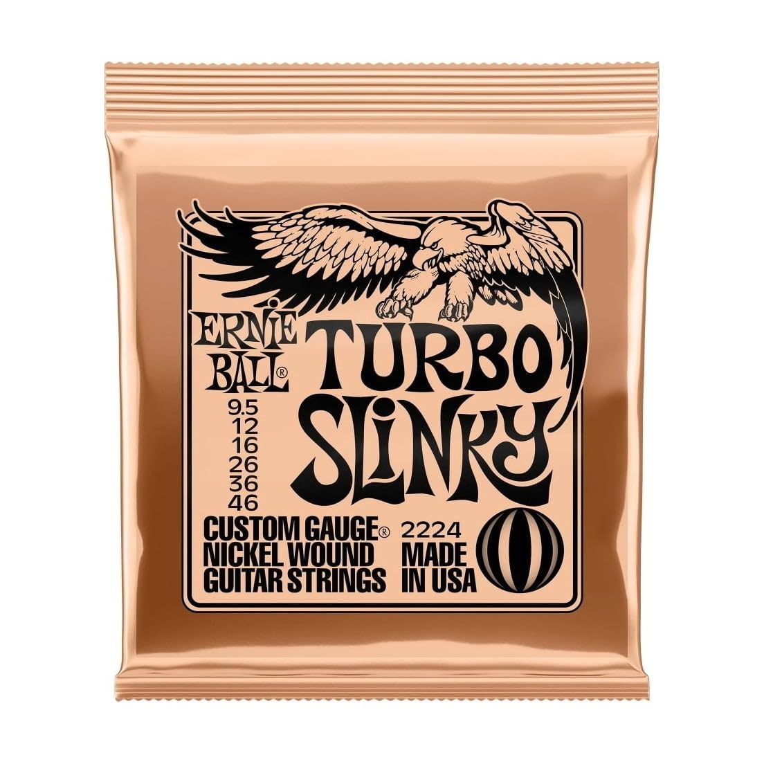Ernie Ball Turbo Slinky Nickel Wound Electric Guitar Strings - 9.5-46 Gauge (P02224) | Bright Tone & Long-Lasting Playability | Perfect for Rock, Blues & Metal Guitarists