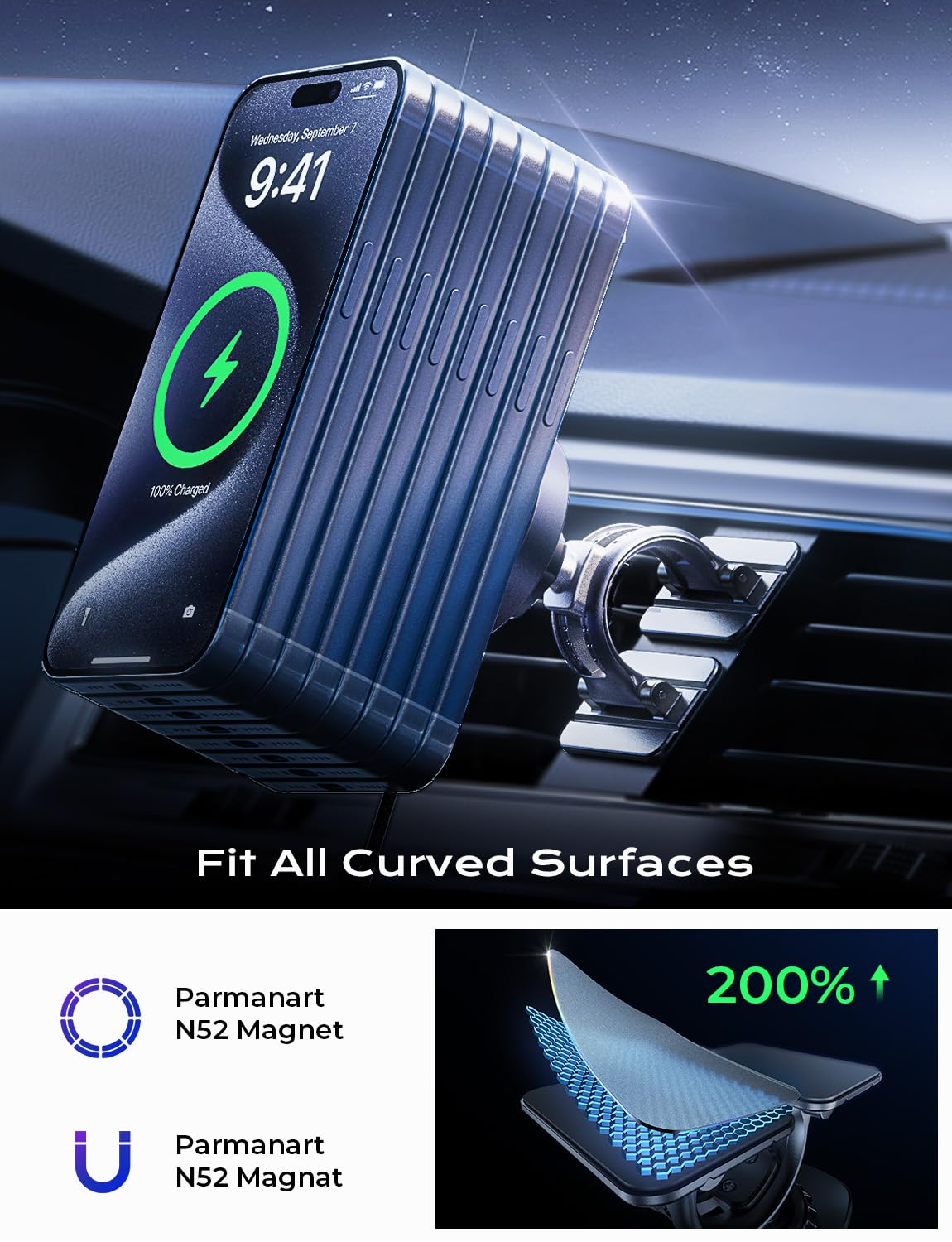 LISEN MagSafe Car Mount Charger for iPhone 16/15/14/13/12 - Strong Magnetic Wireless Car Phone Holder & Fast Charging Dashboard Vent Mount - Perfect for Driving, GPS Navigation & Hands-Free Calls