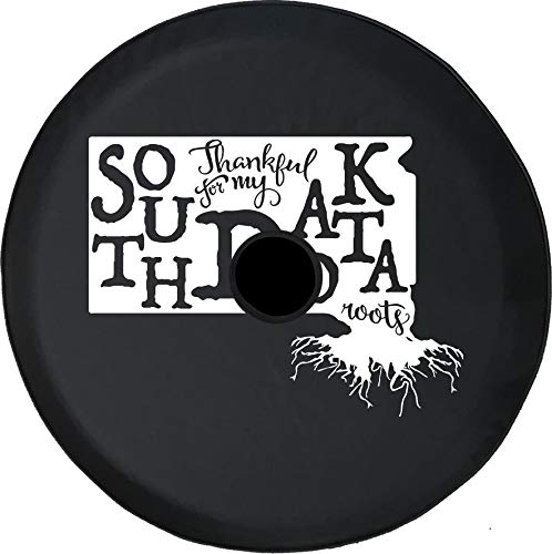 32 Inch Black Spare Tire Cover with Compass Design & Backup Camera Hole - Thankful South Dakota State Roots - Perfect for Off-Road Adventures & RV Camping