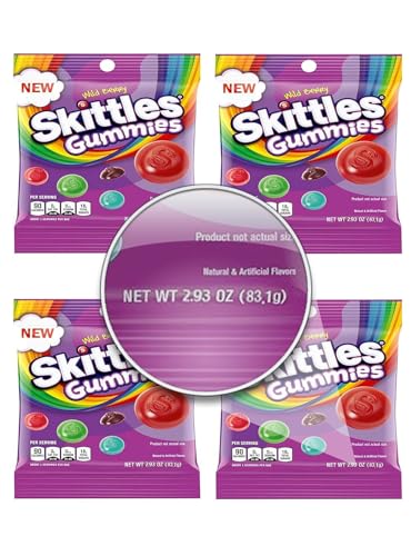 Skittles Wild Berry Gummy Candy - 2.93oz Bags (4 Pack) | Delicious Fruit Flavored Chewy Candy for Parties, Snacks & Movie Nights