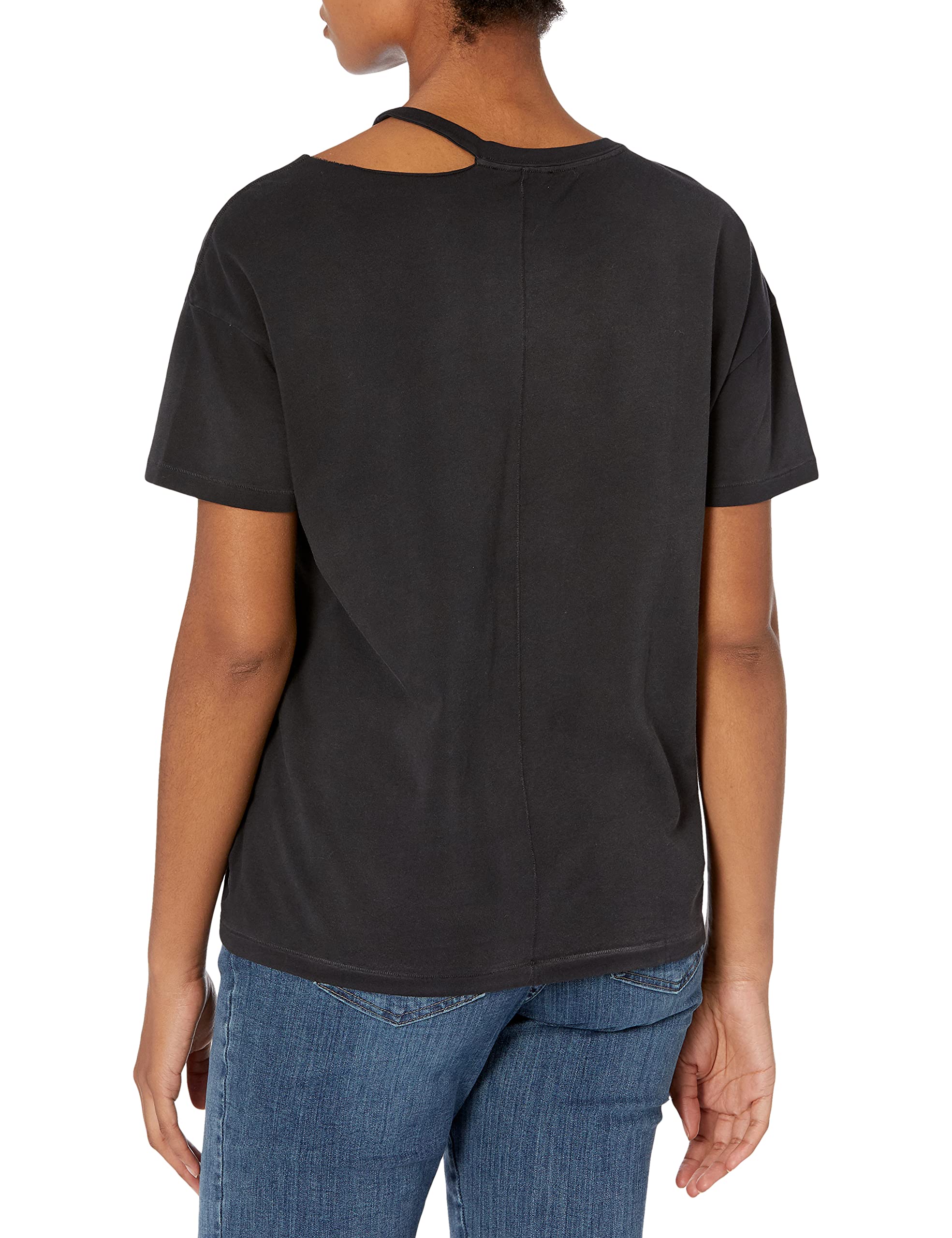 PAIGE Women's Slashed Neckline Cool Mineral Wash Relaxed Ryo Tee - Soft Vintage Washed Cotton T-Shirt for Casual Outfits & Weekend Wear
