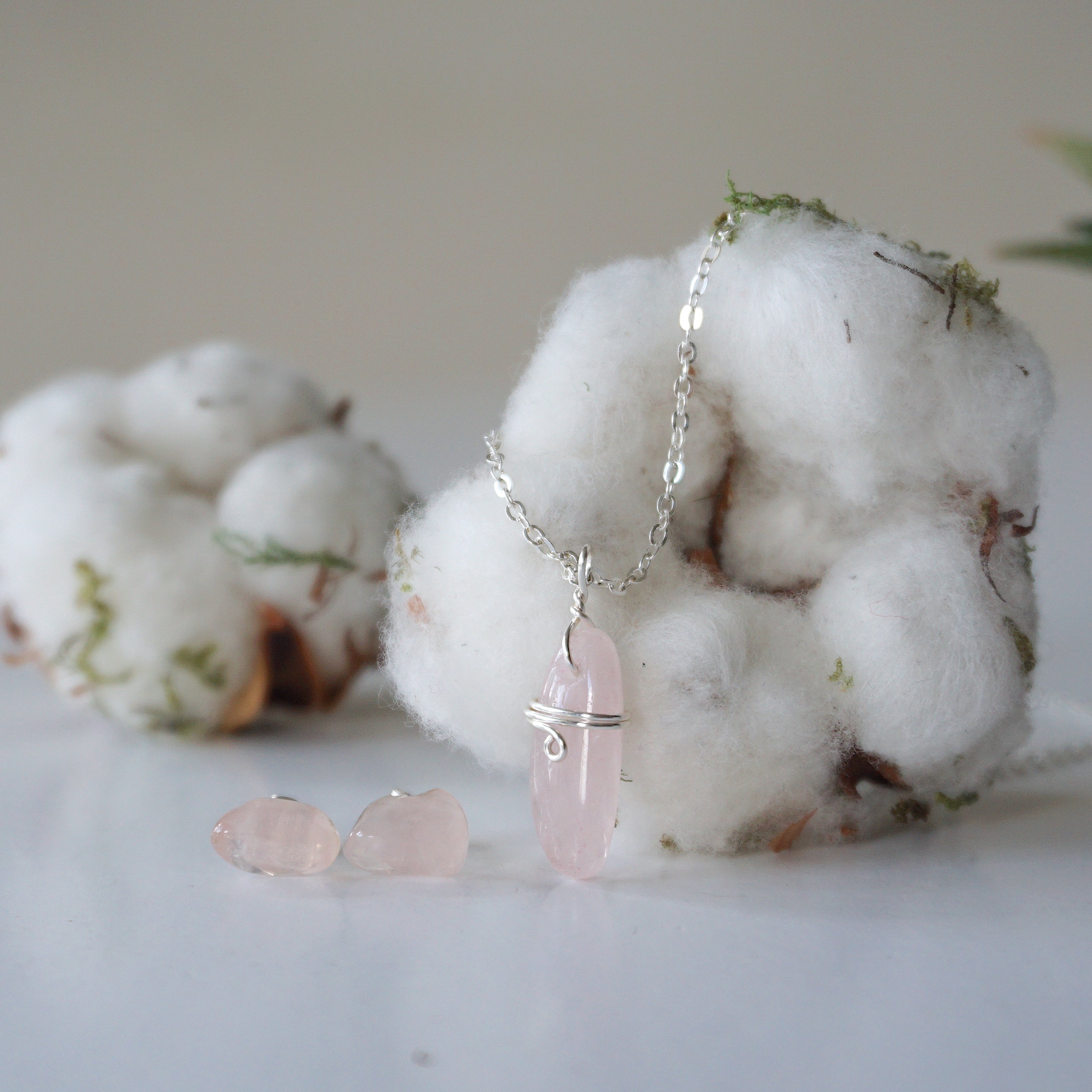 Rose Quartz Charm Set in Sterling Silver - Elegant Jewelry for Healing, Meditation & Spiritual Gifts