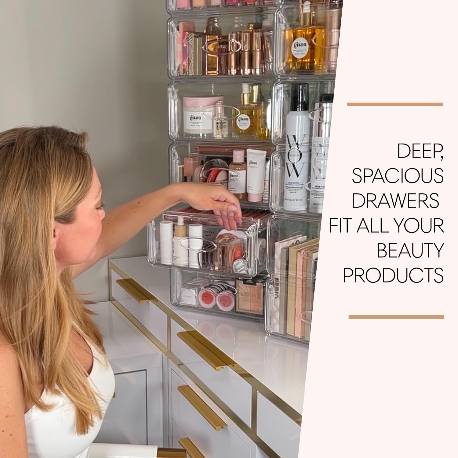 Luxury Clear Makeup Organizer with Extra Large Stacking Drawers - Spacious Storage for Cosmetics, Skincare, Hair Care & Makeup Palettes - Perfect for Vanity, Bathroom & Dressing Table Organization (Maxi Size)