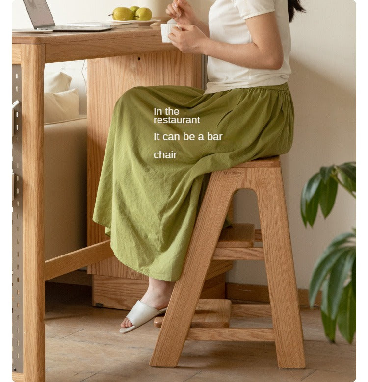 Solid Oak Wood Step Stool - Sturdy 2-Step Ladder for Kitchen, Bathroom & Kids - Non-Slip Safety Footrest for Home, Office & Closet Organization