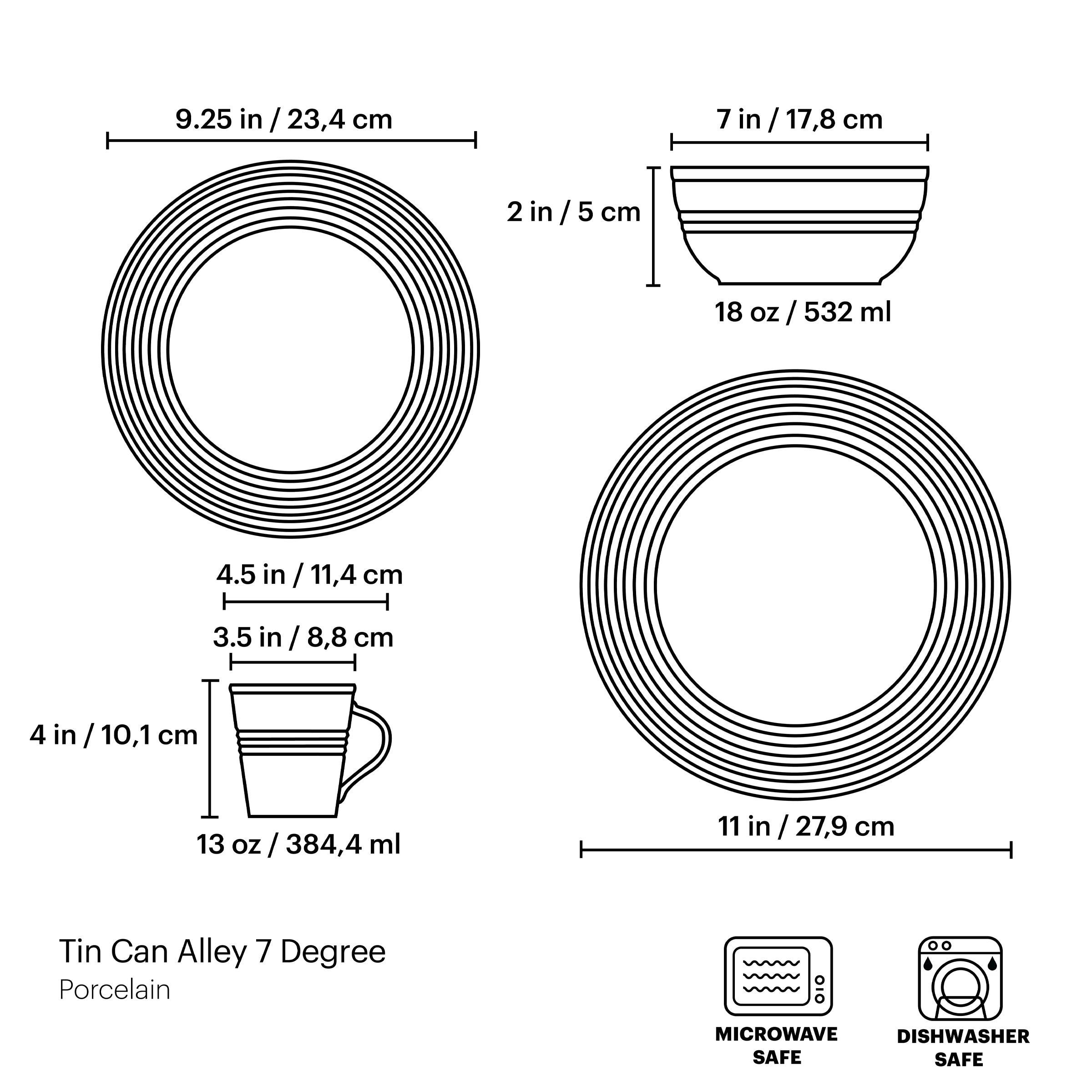 Tin Can Alley Seven Degree 4-Piece Dinnerware Set - Elegant Tableware for Casual Dining & Entertaining