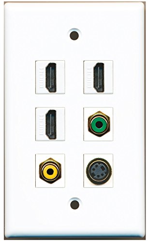 RiteAV 3-Port HDMI Wall Plate with RCA (Yellow/Green) and S-Video Connectors - Ideal for Home Theater, Office, and Conference Room AV Setups
