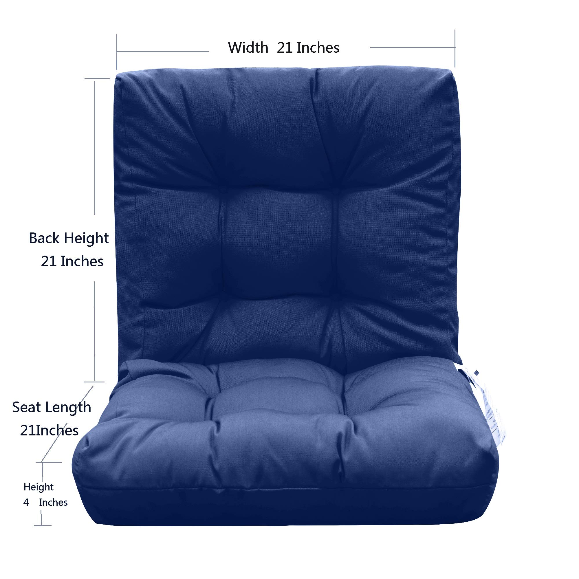 QILLOWAY Outdoor Chair Cushions - 4 Pack Tufted Seat & Back Pillows for Patio Furniture, Water-Resistant Navy Blue - Perfect for Spring/Summer Garden, Deck, Poolside Lounge