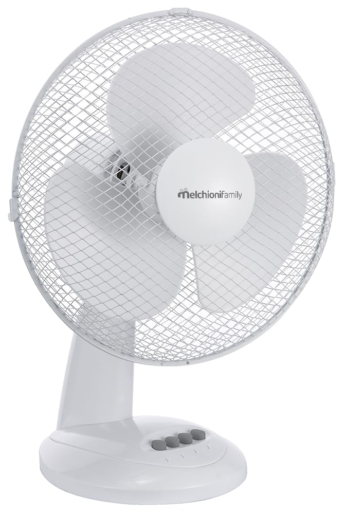 Melchioni Family 3-Speed Table Fan with 30cm 3-Blade & Oscillation - Quiet White Desk Fan for Home, Office, Bedroom & Dorm Room Cooling