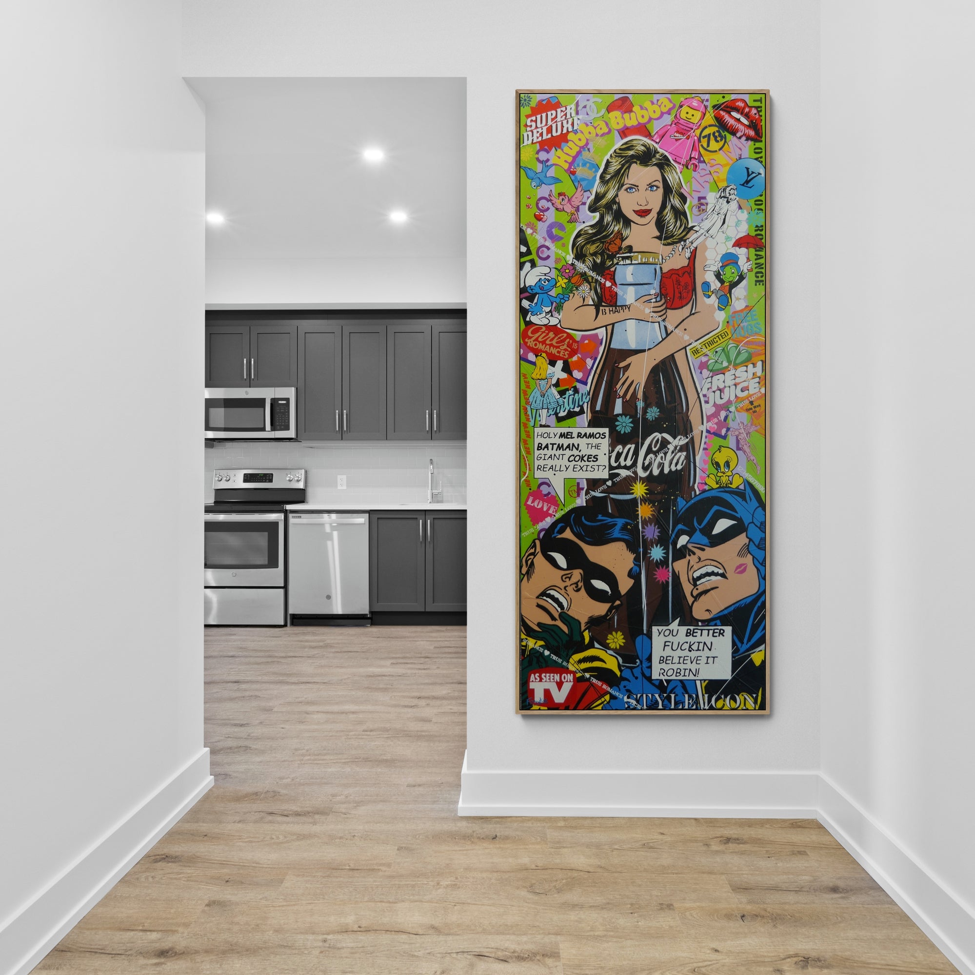 Hubba Bubba Babe 200cm x 80cm Textured Urban Pop Art Canvas Painting - Perfect for Modern Living Rooms, Bedrooms & Office Decor